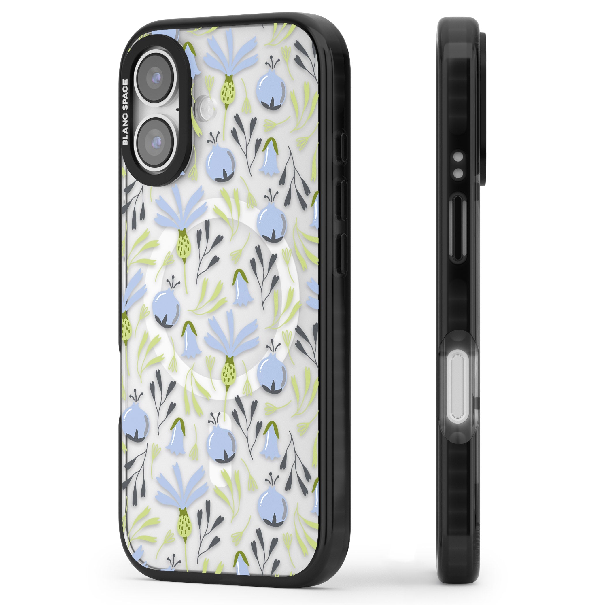 Blue Flora Bloom iPhone 17 Impact Pro Black Phone Case Side Profile