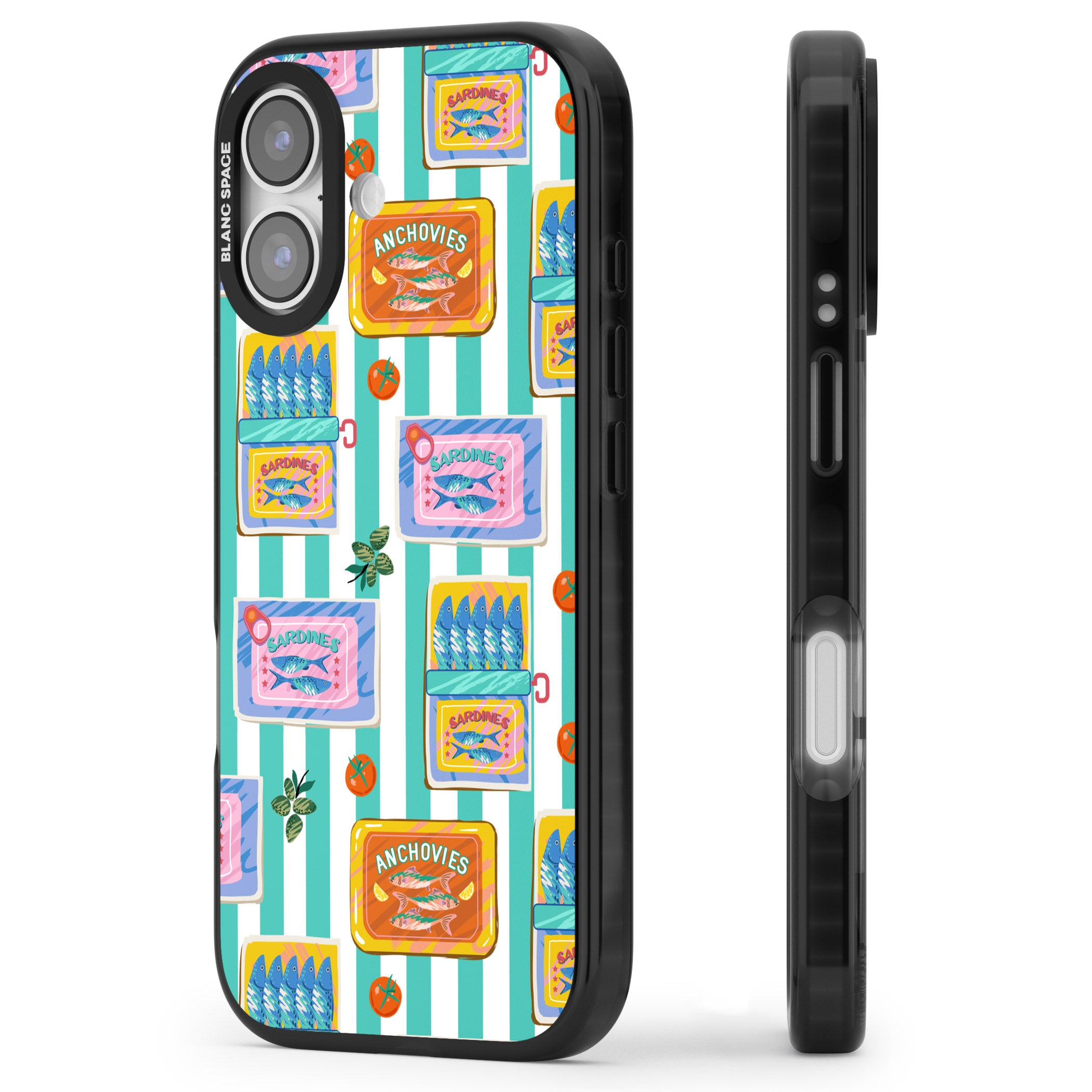 Sardine & Anchovy Stripes iPhone 17 Impact Pro Black Phone Case Side Profile