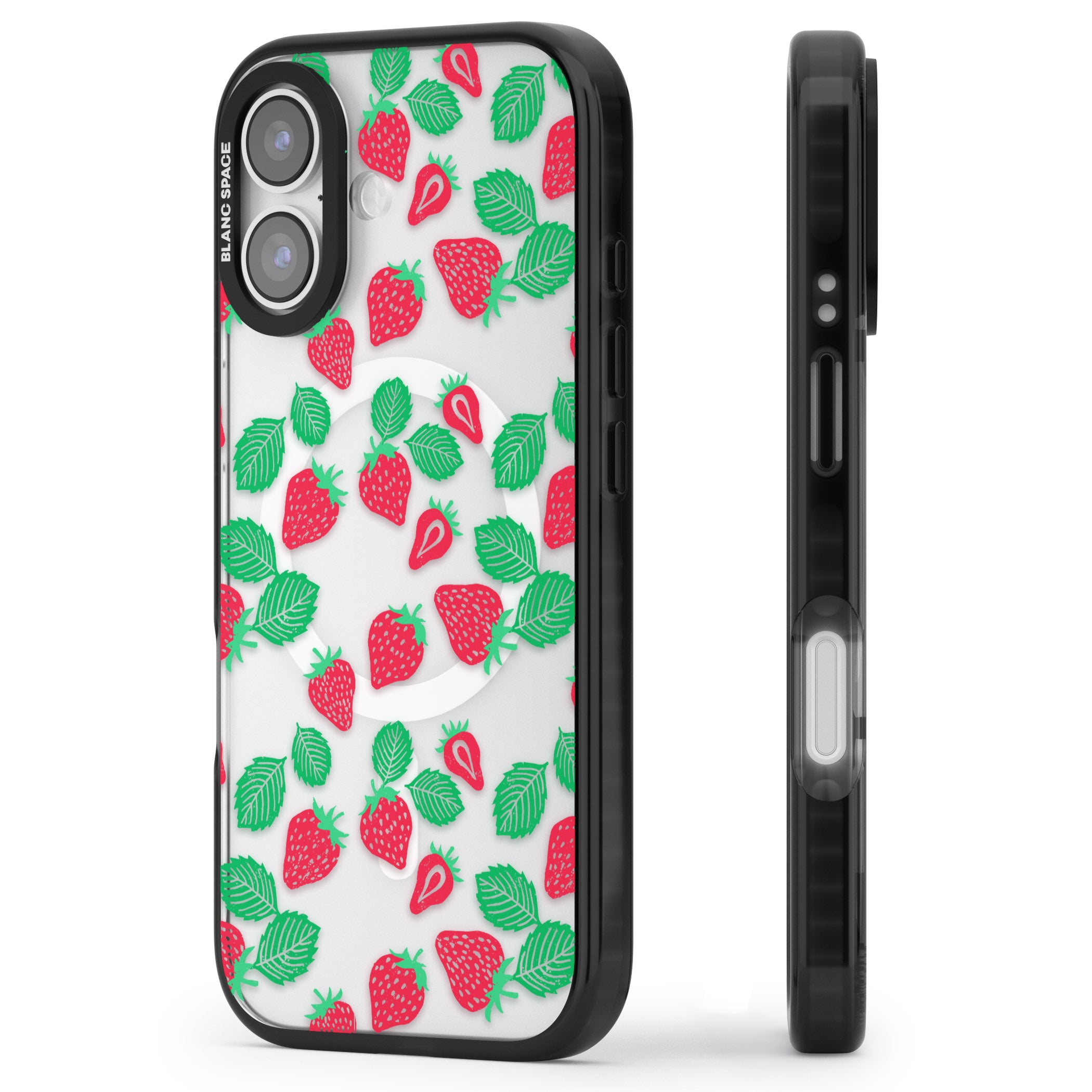 Strawberry Delight iPhone 17 Impact Pro Black Phone Case Side Profile