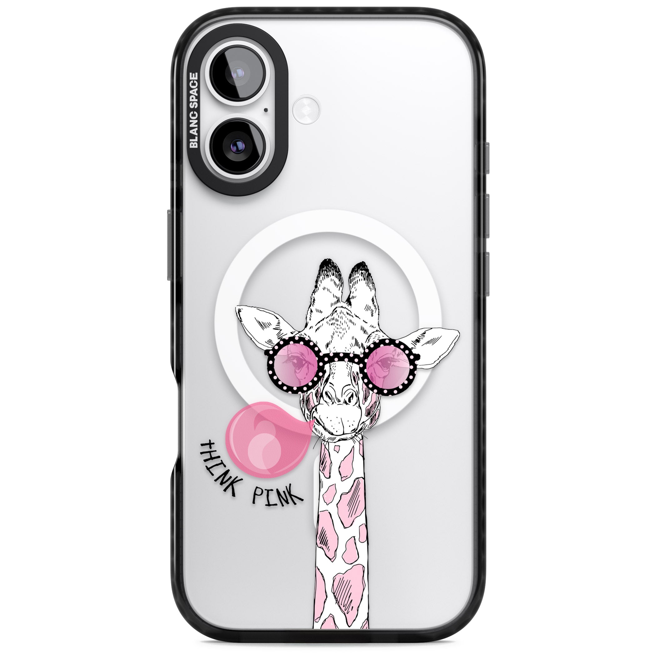 Think Pink Giraffe iPhone 17 Impact Pro Black Phone Case