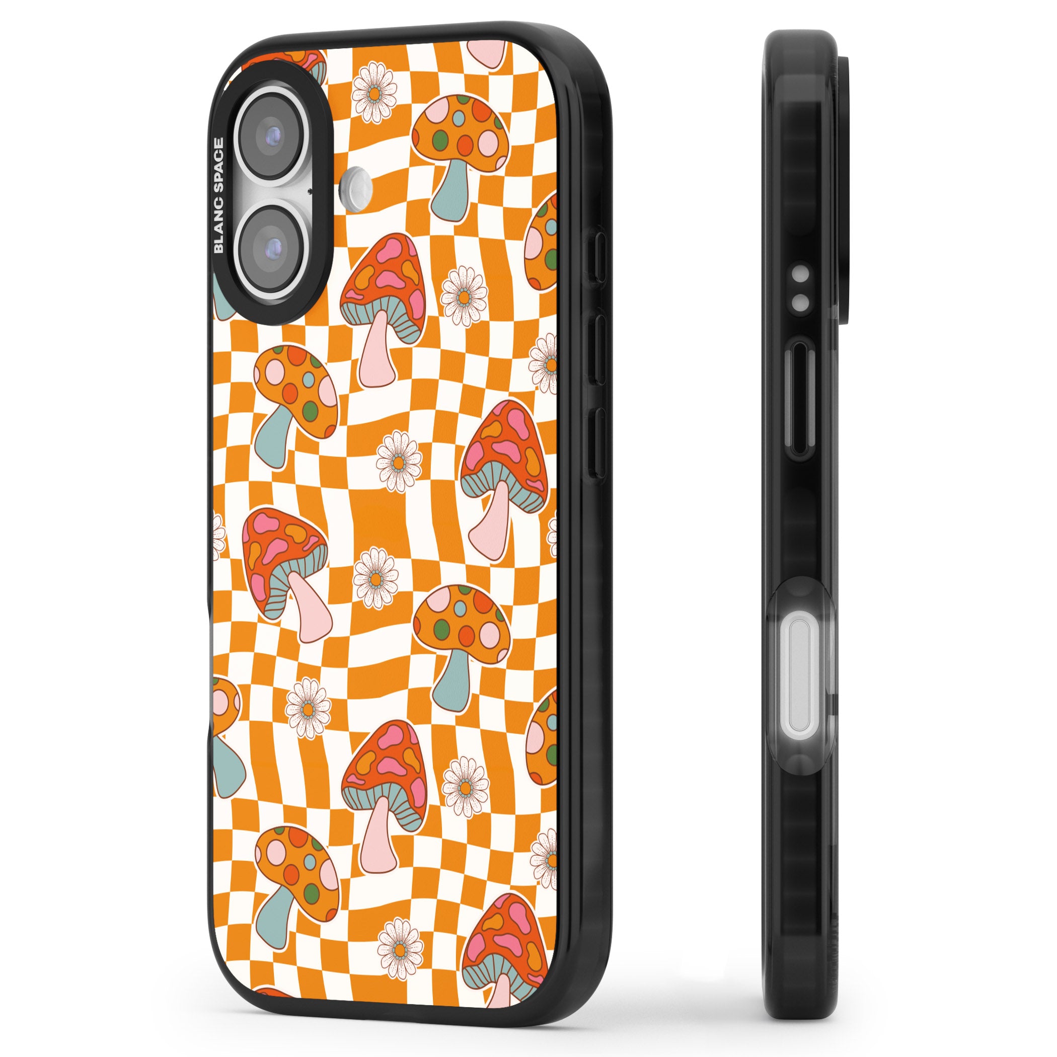 Wavy Checked Shrooms iPhone 17 Impact Pro Black Phone Case Side Profile