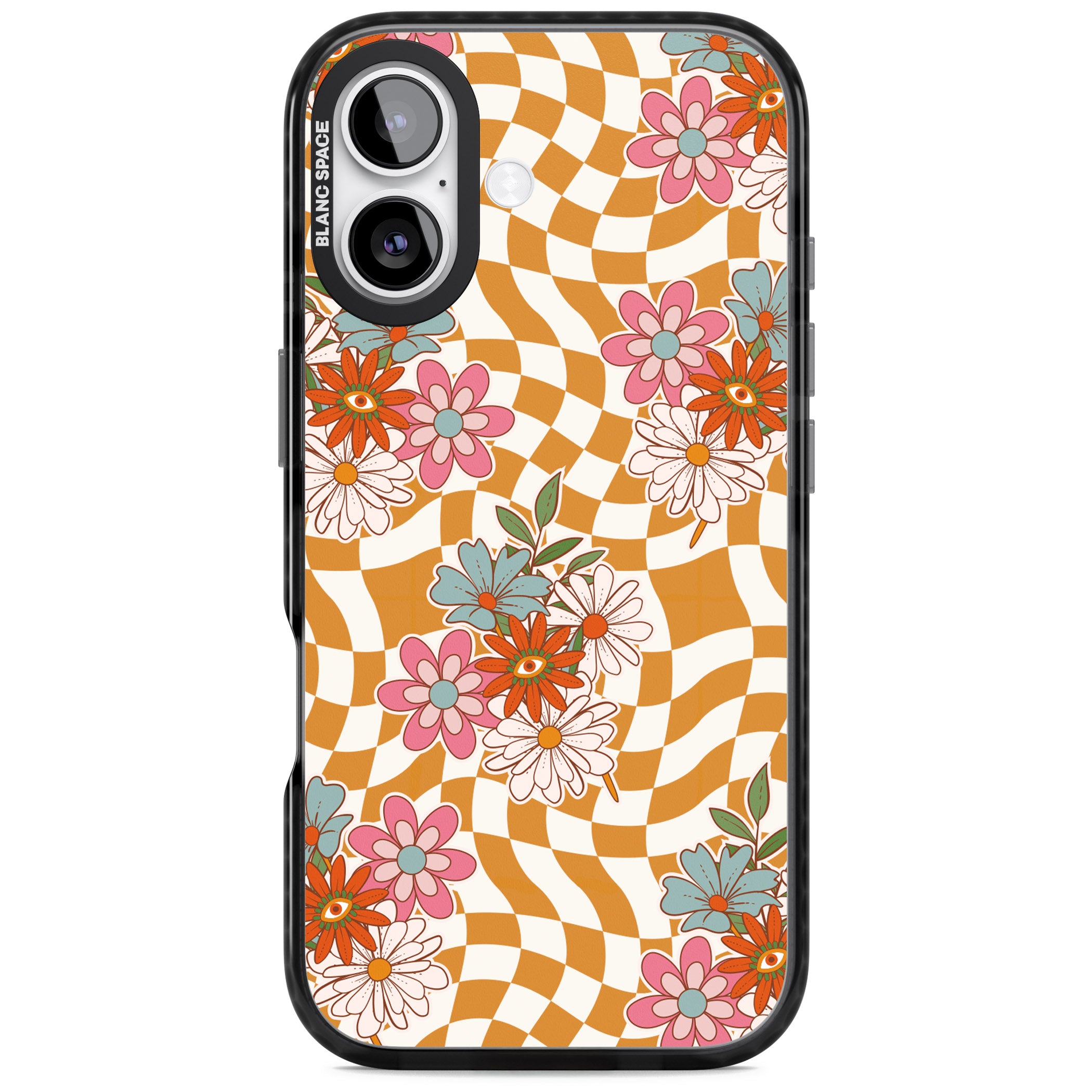Wavy Checked Bloom iPhone 17 Impact Pro Black Phone Case