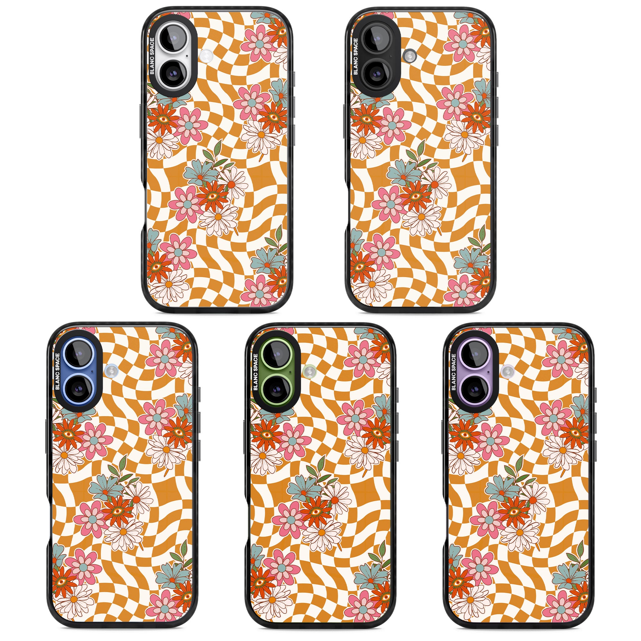 Wavy Checked Bloom iPhone 17 Impact Pro Black Phone Case APT Impact Protection