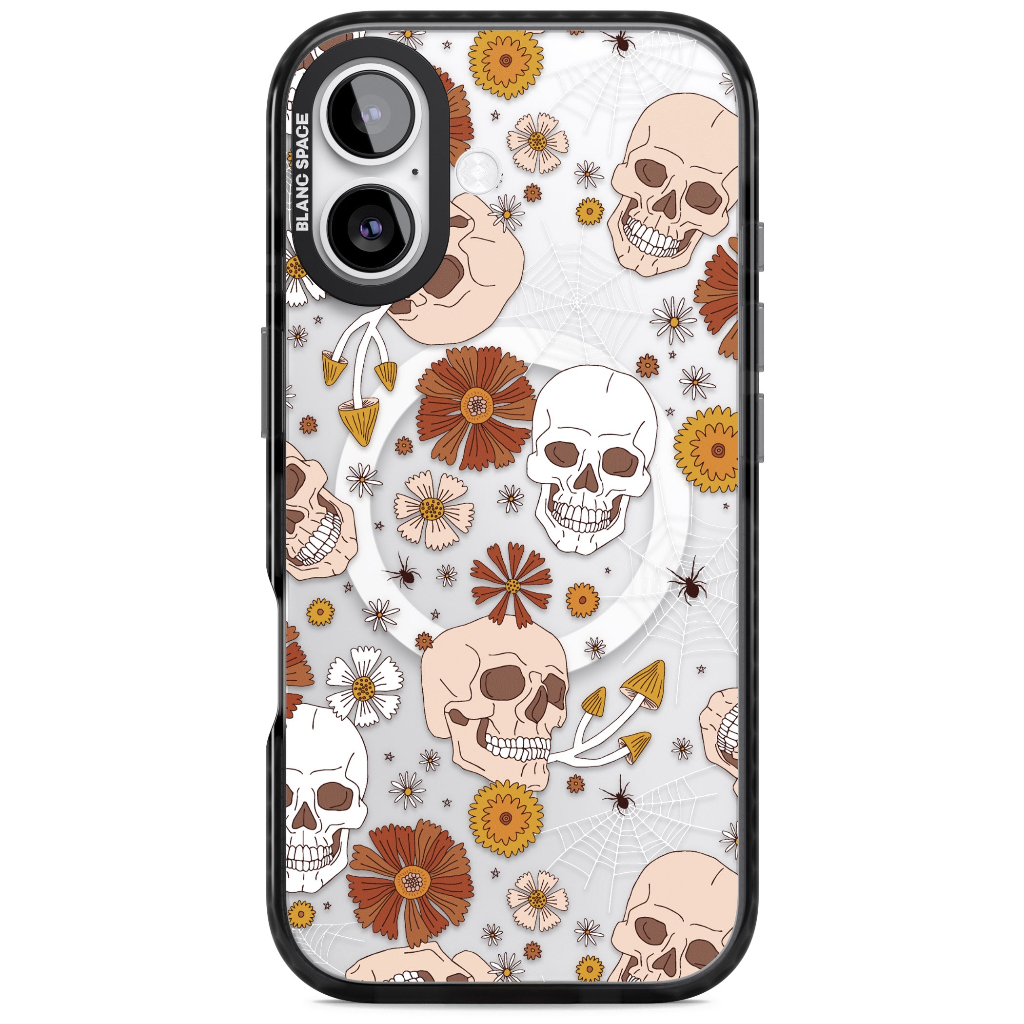 Halloween Skulls And Flowers iPhone 17 Impact Pro Black Phone Case