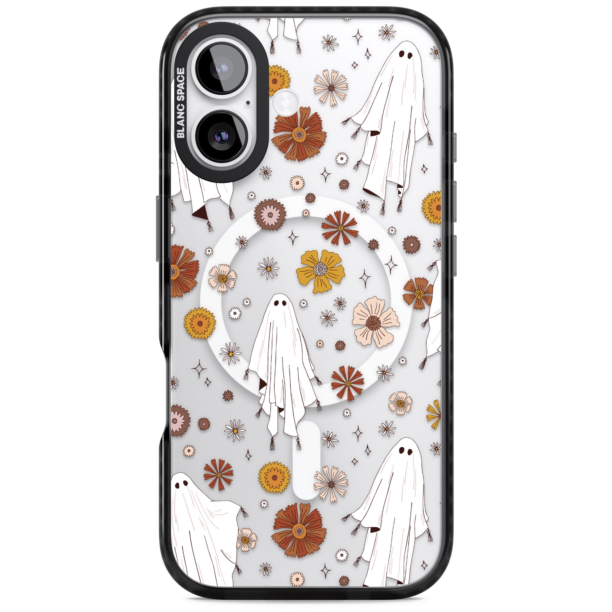 Halloween Ghosts And Flowers iPhone 17 Impact Pro Black Phone Case