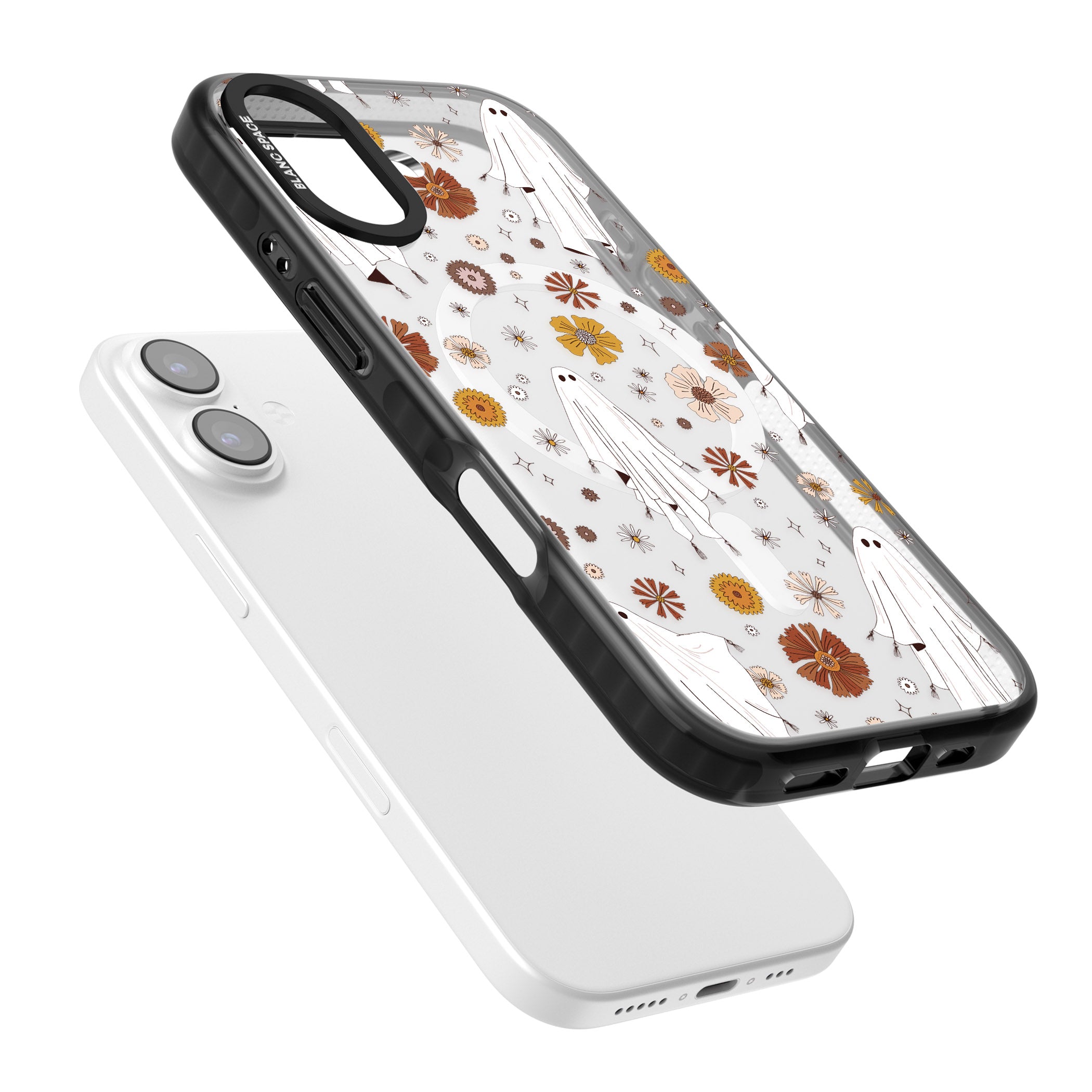 Halloween Ghosts And Flowers iPhone 17 Impact Pro Black Phone Case Colours