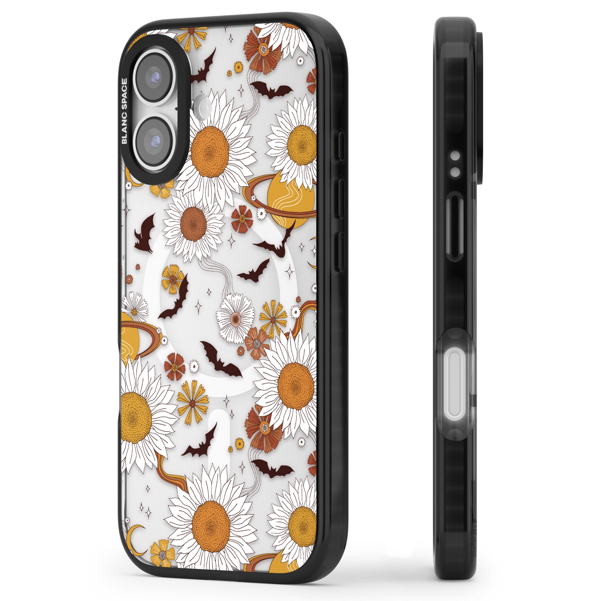 Halloween Bats And Planets iPhone 17 Impact Pro Black Phone Case Side Profile