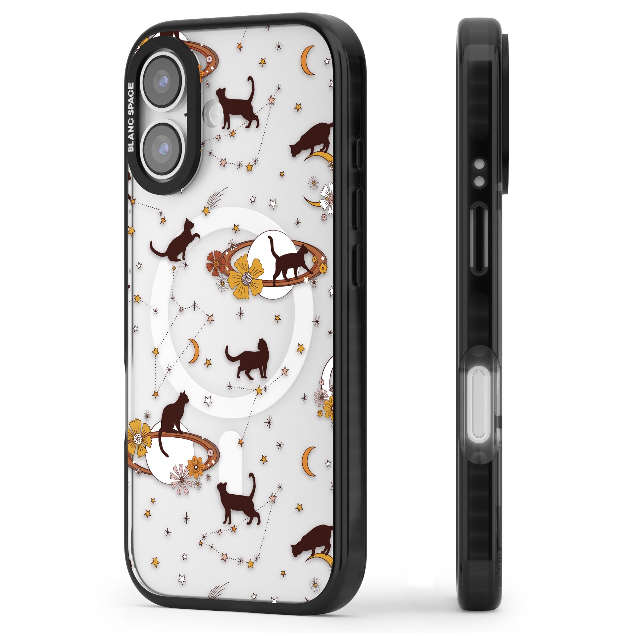 Halloween Cats And Astrology iPhone 17 Impact Pro Black Phone Case Side Profile