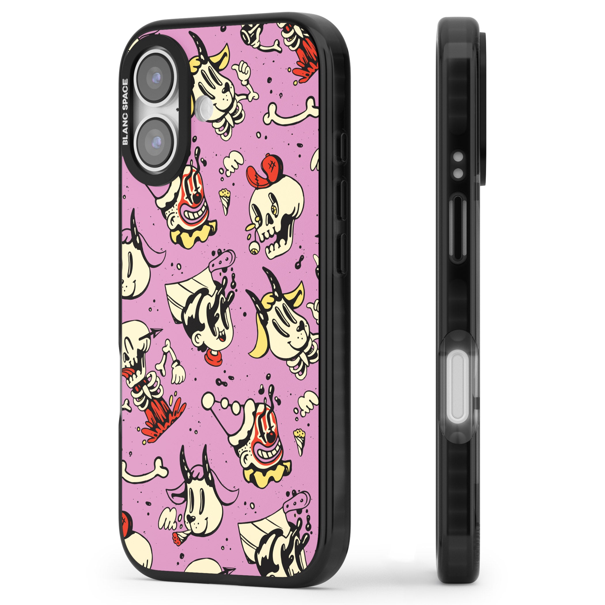 Purple Retro Halloween Pattern iPhone 17 Impact Pro Black Phone Case Side Profile