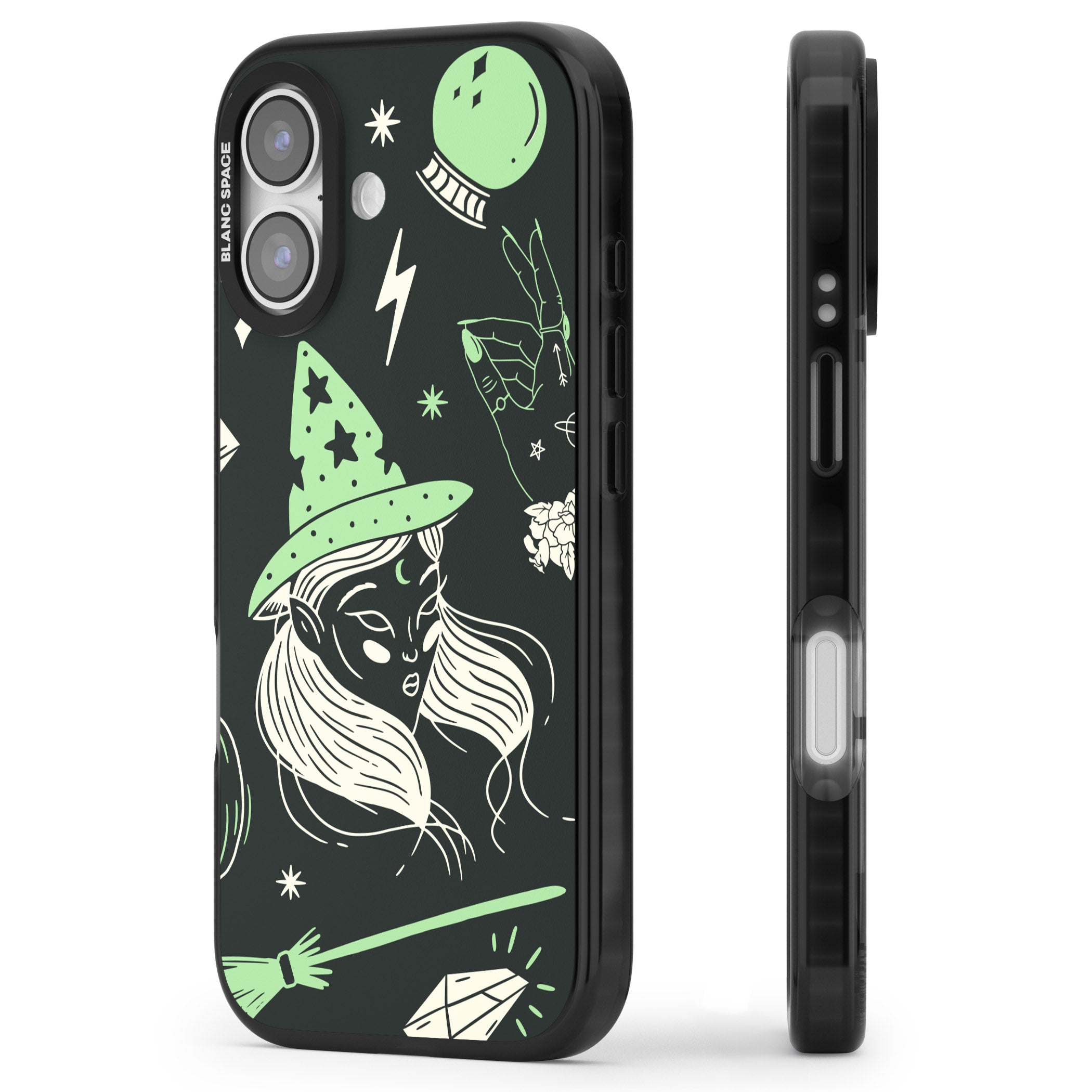 Astrology Witch Pattern iPhone 17 Impact Pro Black Phone Case Side Profile