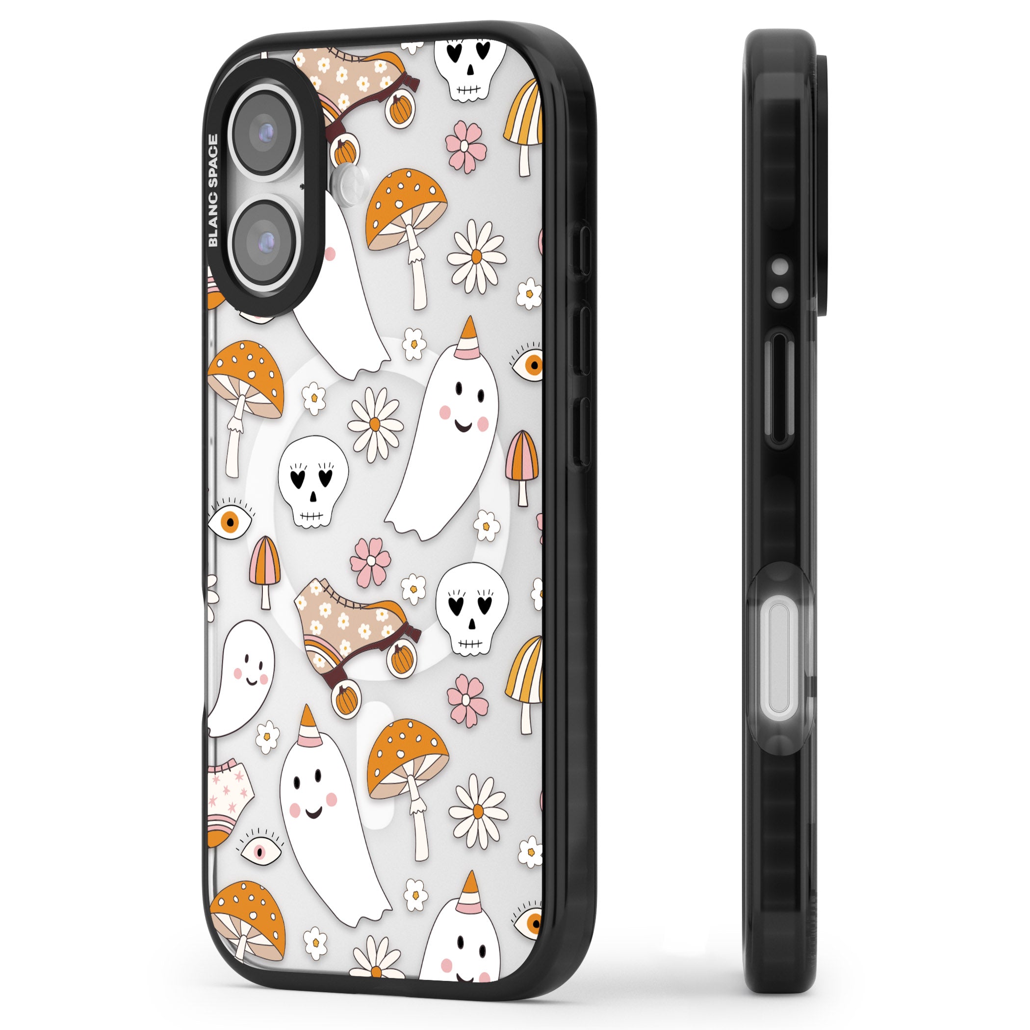 Cute Ghost And Skulls Pattern iPhone 17 Impact Pro Black Phone Case Side Profile