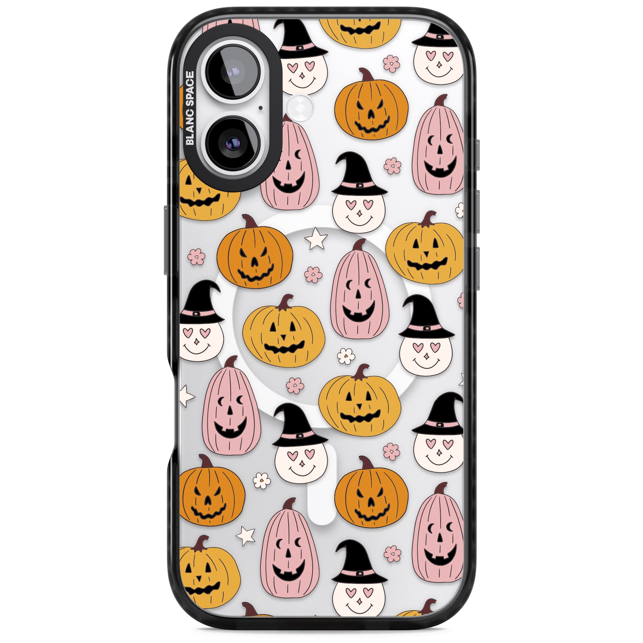 Witches And Pumpkins Pattern iPhone 17 Impact Pro Black Phone Case