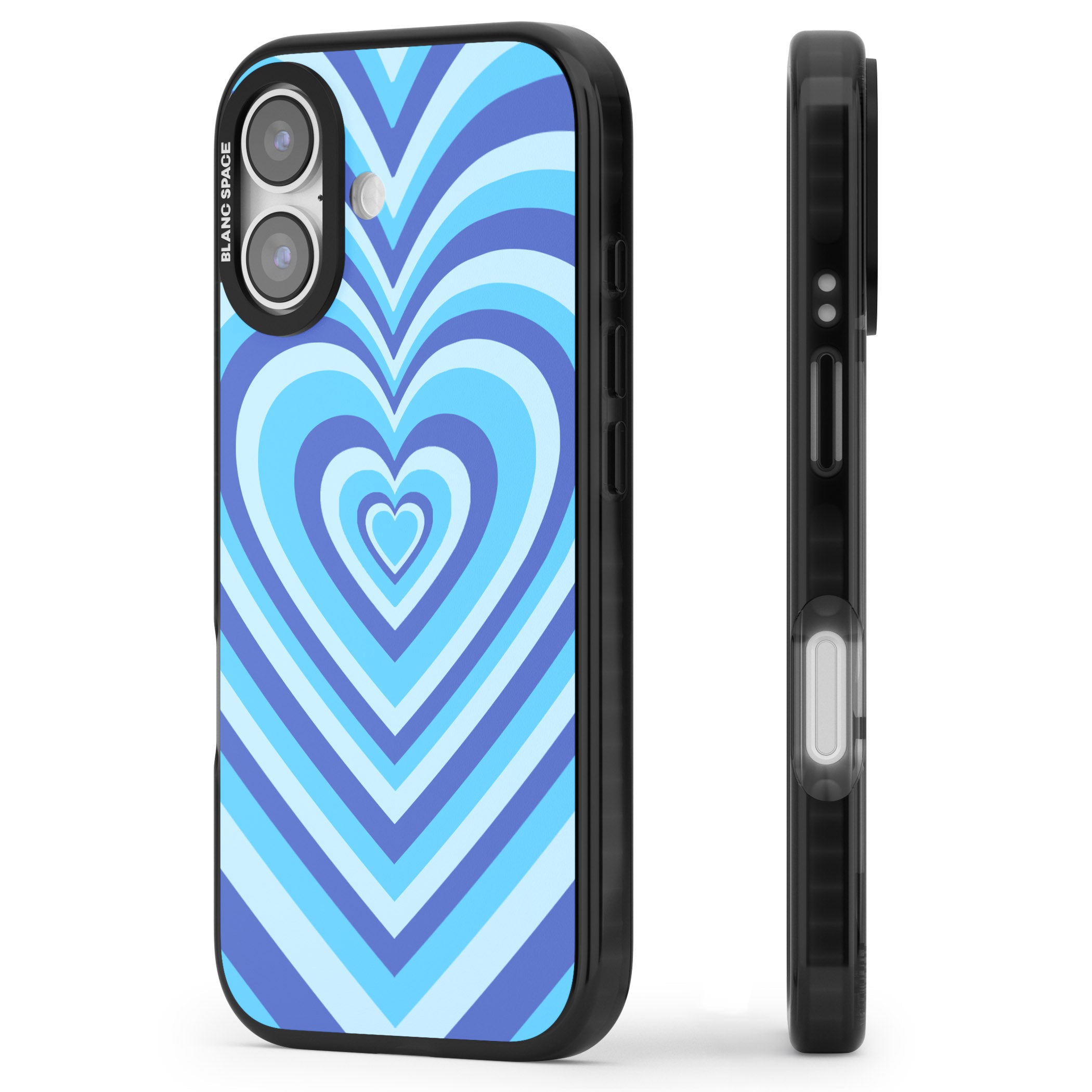 Blue Heart Illusion iPhone 17 Impact Pro Black Phone Case Side Profile