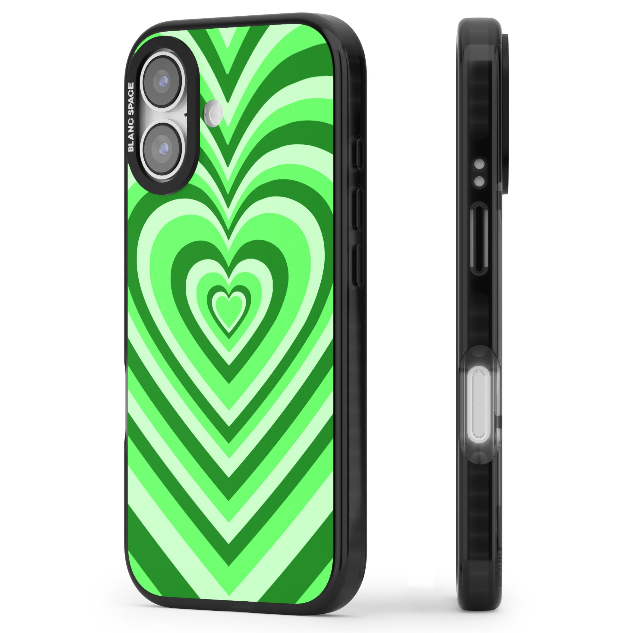 Green Heart Illusion iPhone 17 Impact Pro Black Phone Case Side Profile
