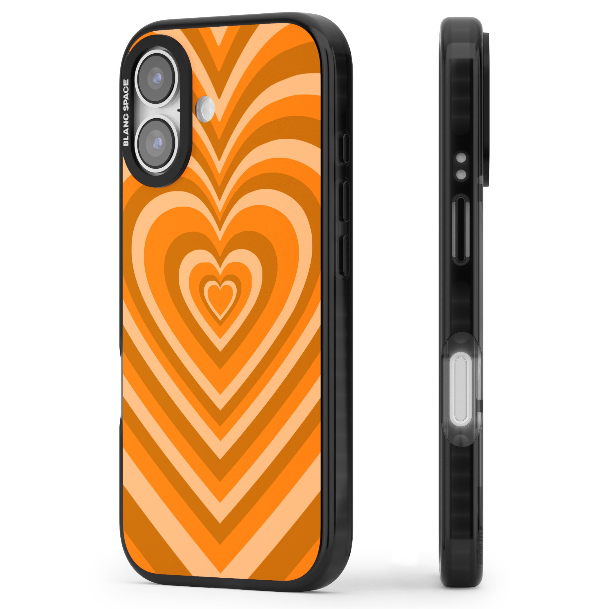 Orange Heart Illusion iPhone 17 Impact Pro Black Phone Case Side Profile