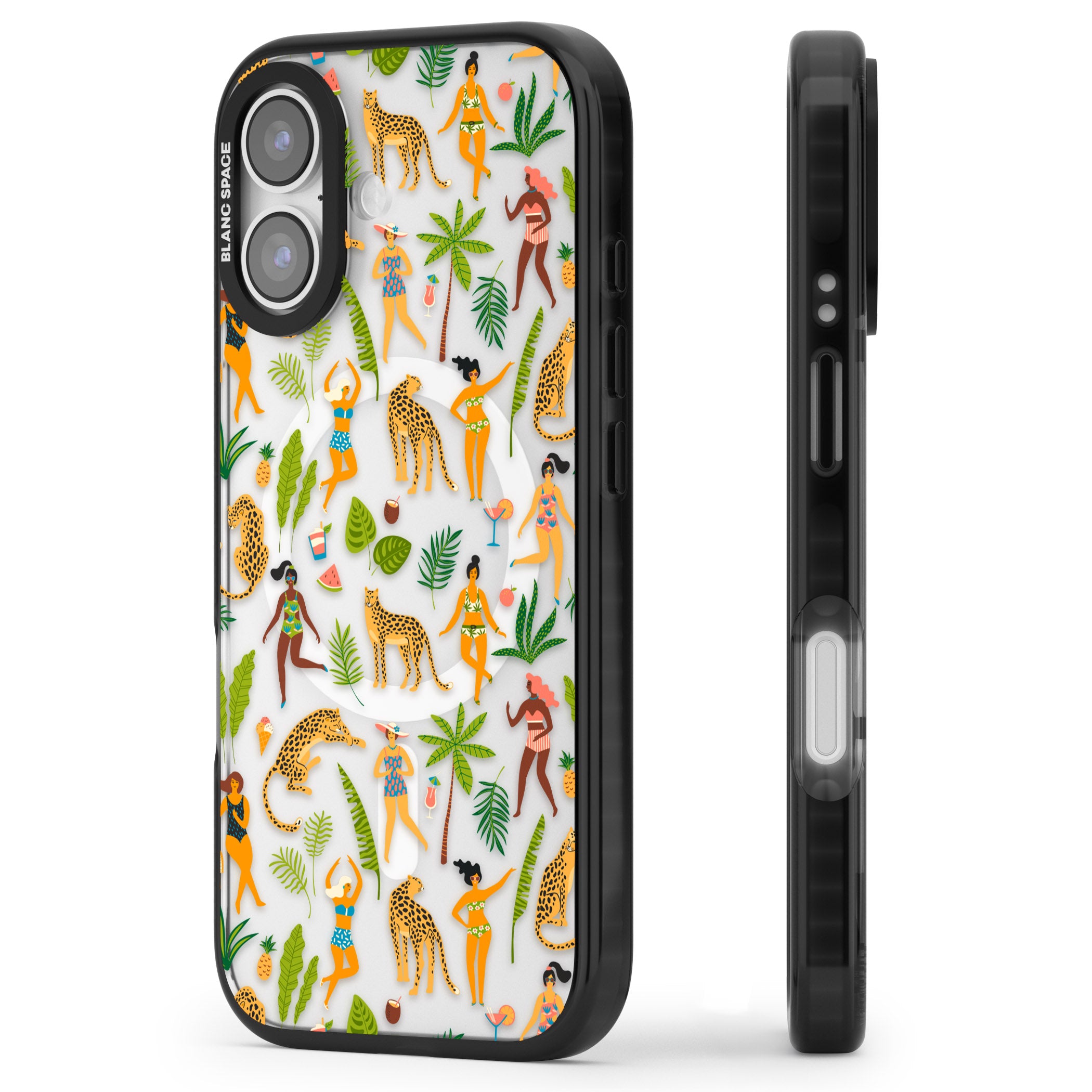 Tropical Party Vibes iPhone 17 Impact Pro Black Phone Case Side Profile