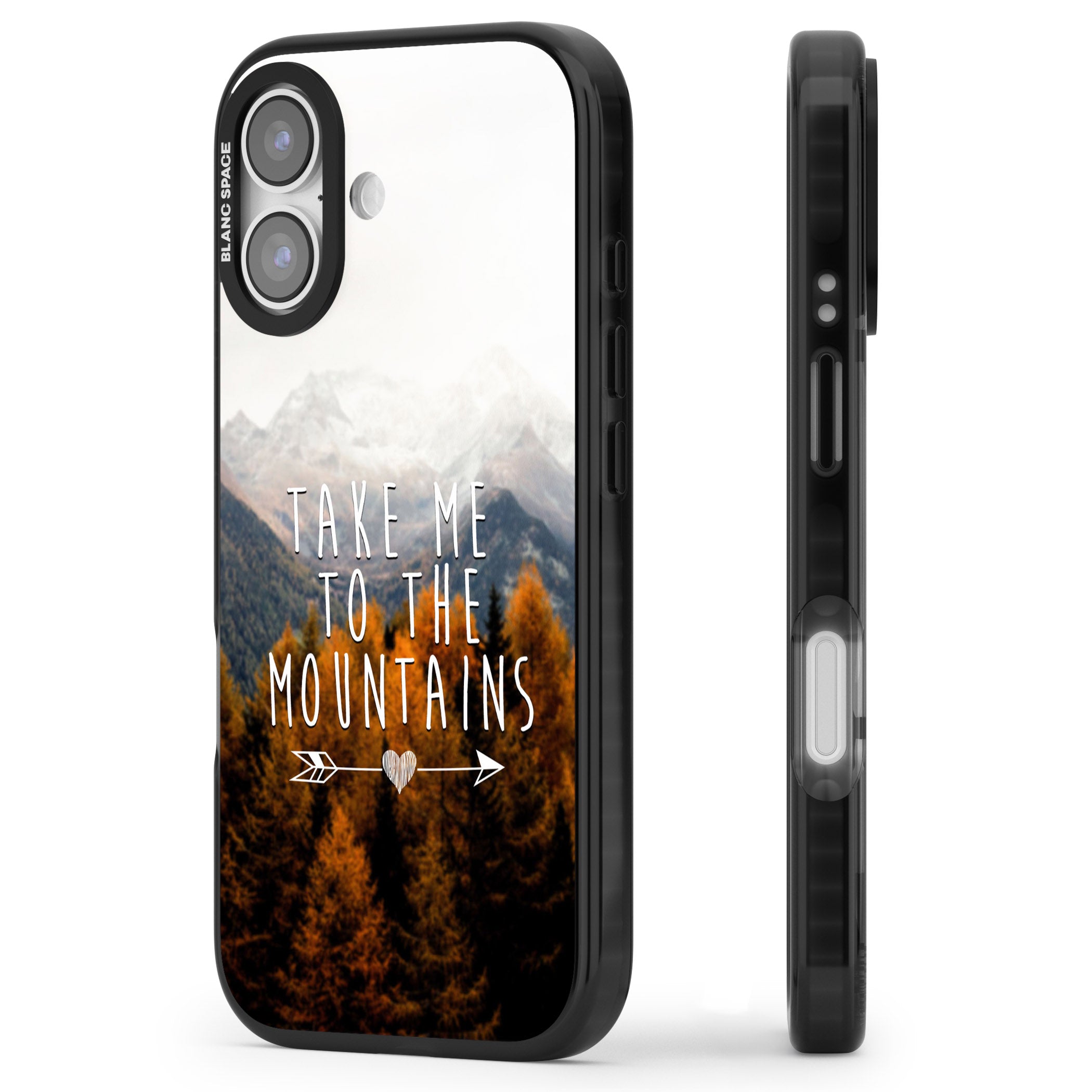 Take Me Mountains Quote iPhone 17 Impact Pro Black Phone Case Side Profile