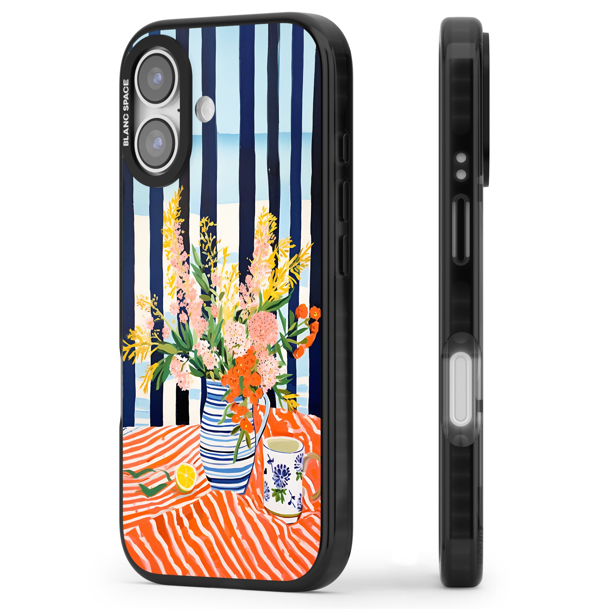 Seaside Flowers iPhone 17 Impact Pro Black Phone Case Side Profile