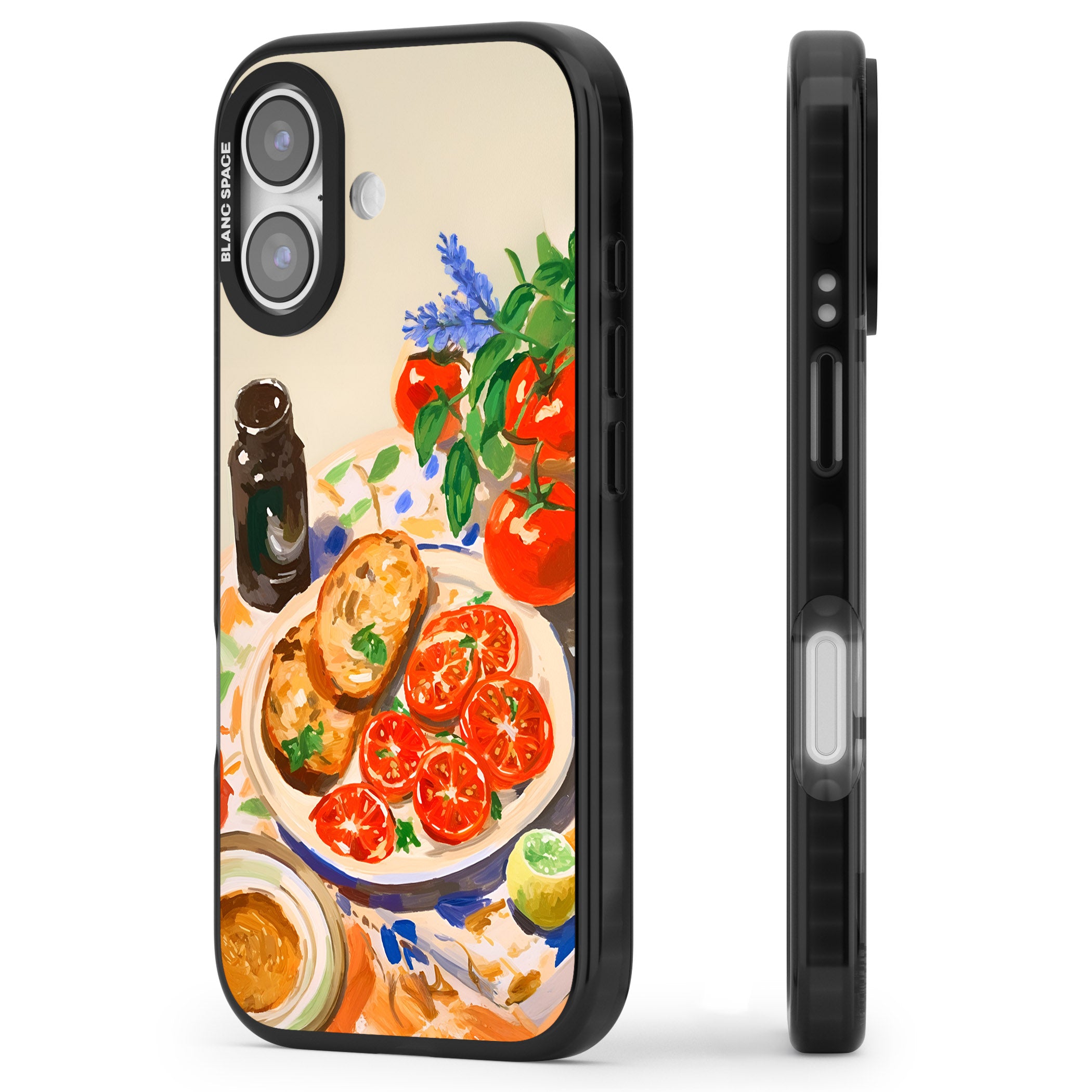 Bruschetta & Tomatoes iPhone 17 Impact Pro Black Phone Case Side Profile