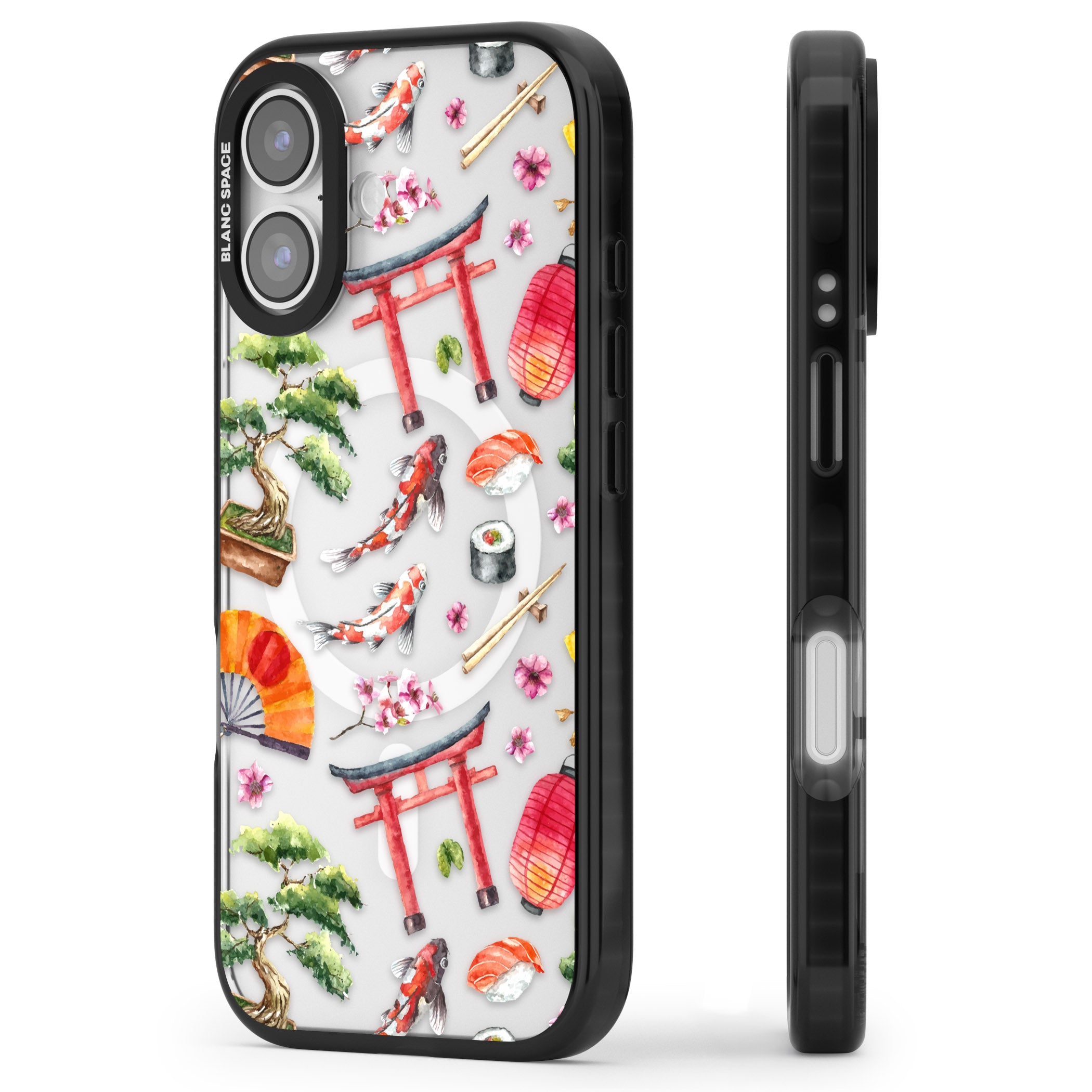 Japanese Watercolor iPhone 17 Impact Pro Black Phone Case Side Profile