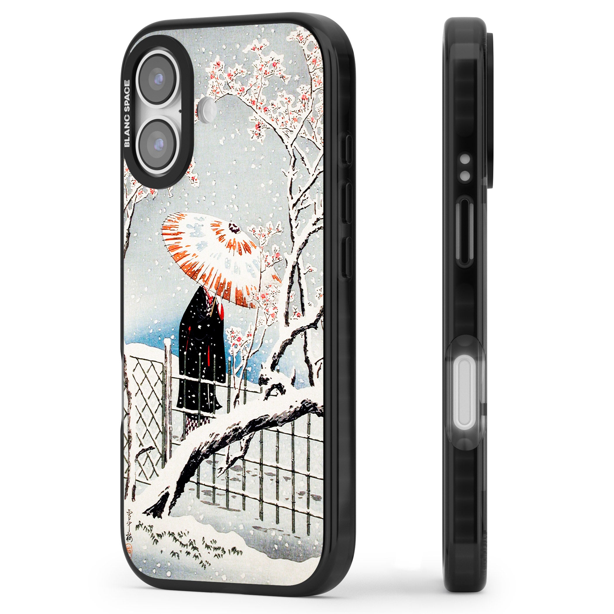 Plum Tree In Snow By Hiroaki Takahashi iPhone 17 Impact Pro Black Phone Case Side Profile