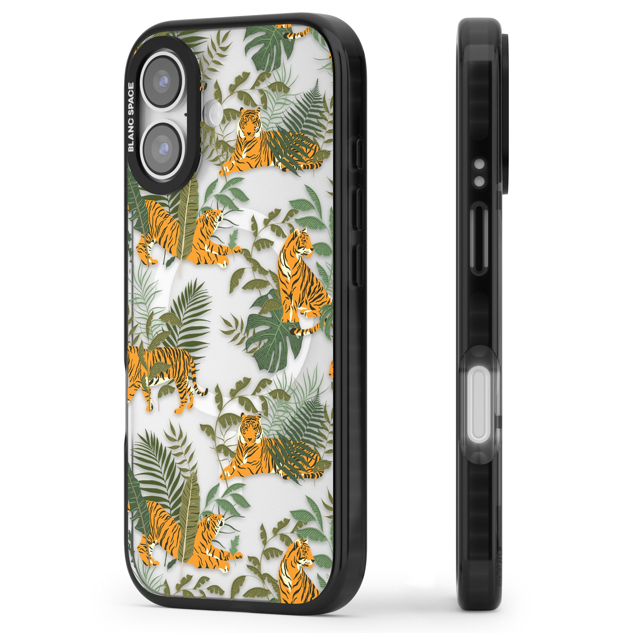 Tiger & Fern Jungle iPhone 17 Impact Pro Black Phone Case Side Profile
