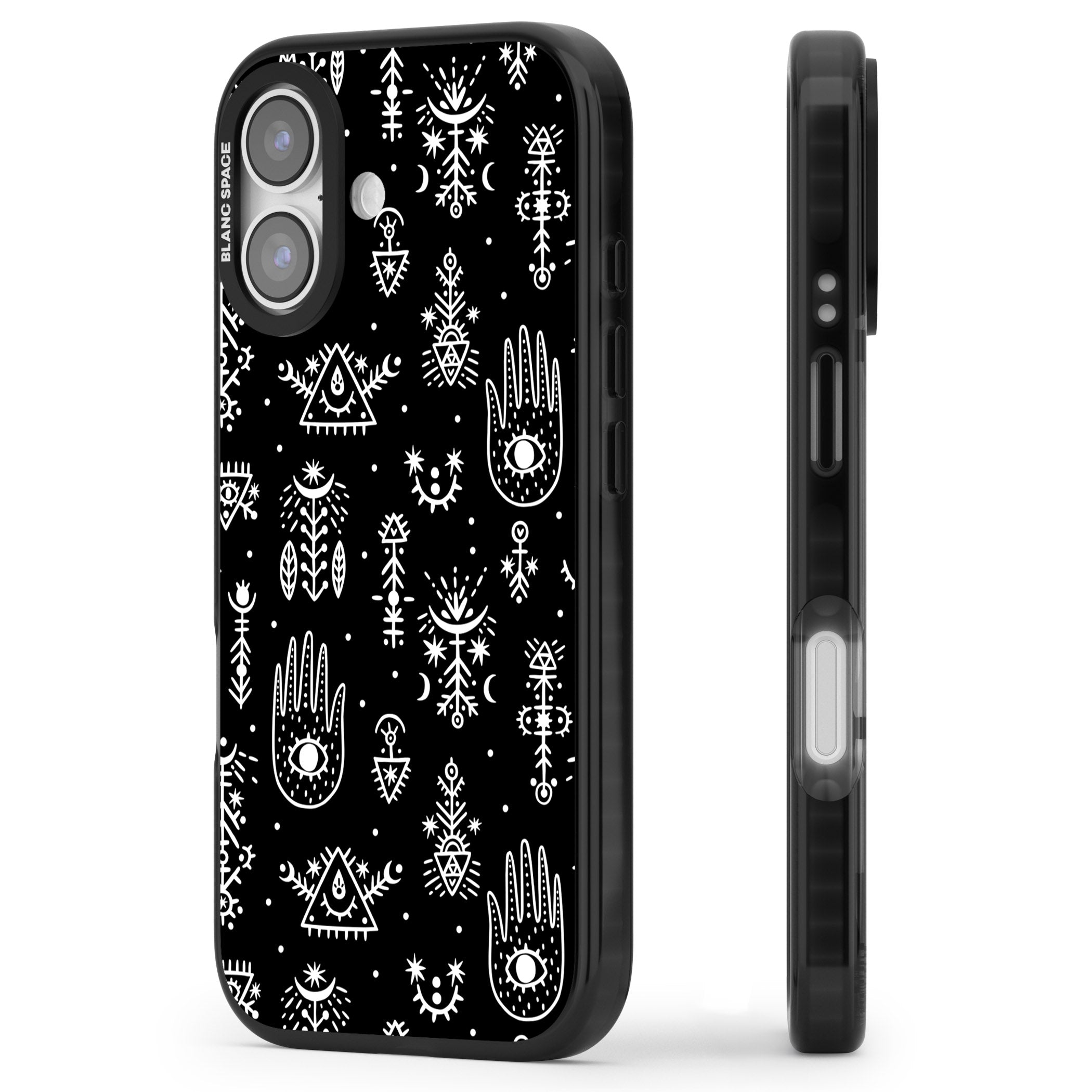 Tribal Symbols Black iPhone 17 Impact Pro Black Phone Case Side Profile
