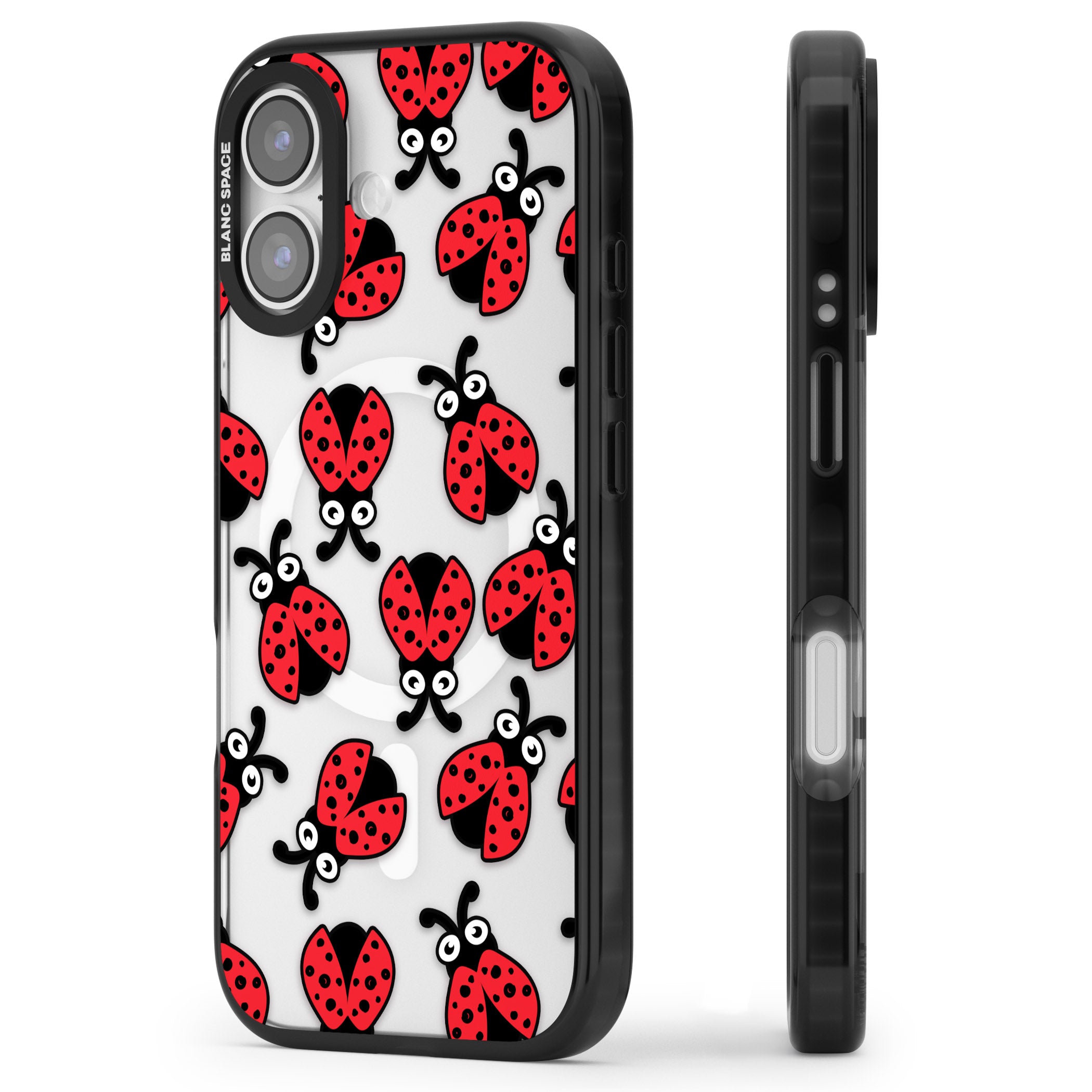 Ladybug Pattern iPhone 17 Impact Pro Black Phone Case Side Profile