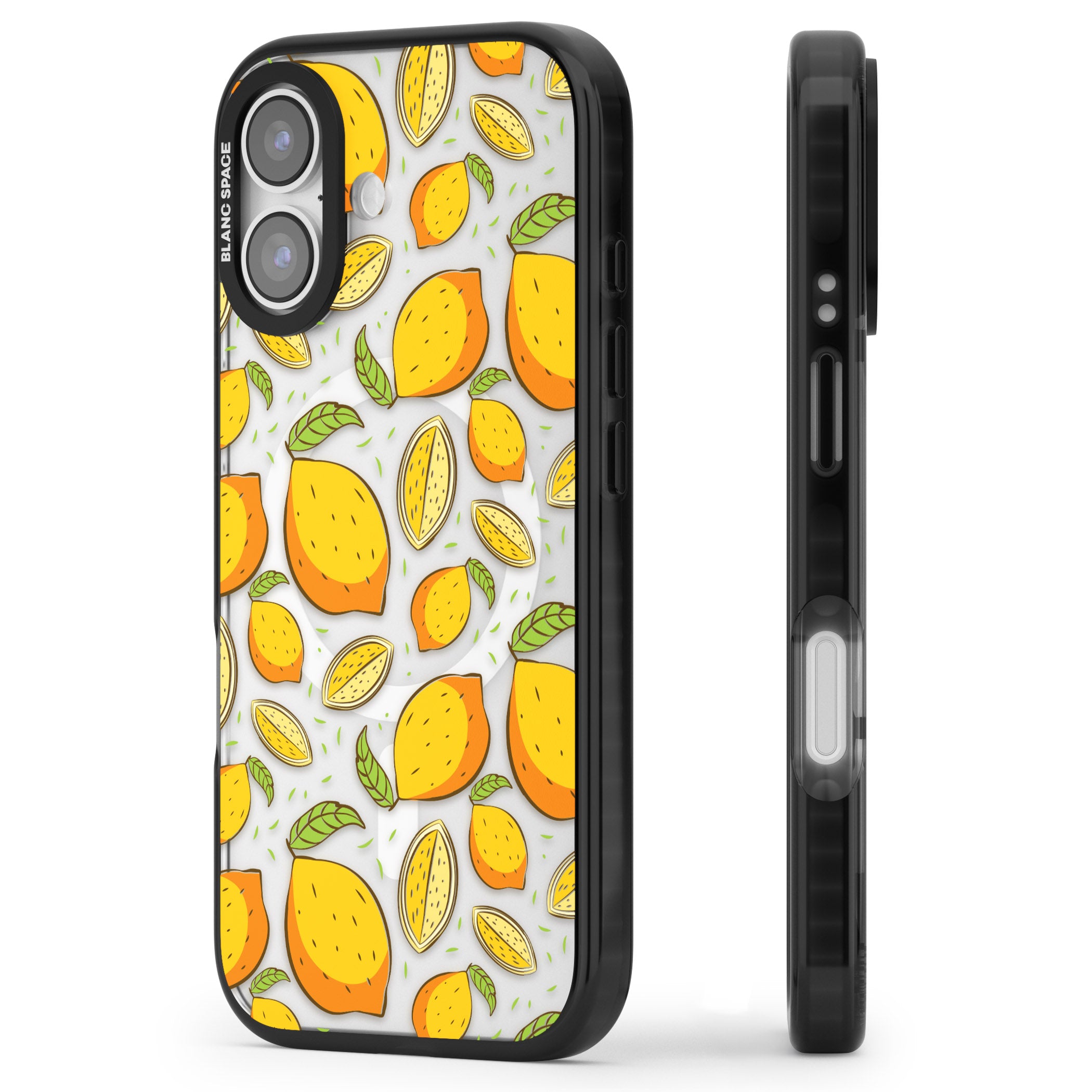 Lemon Pattern iPhone 17 Impact Pro Black Phone Case Side Profile