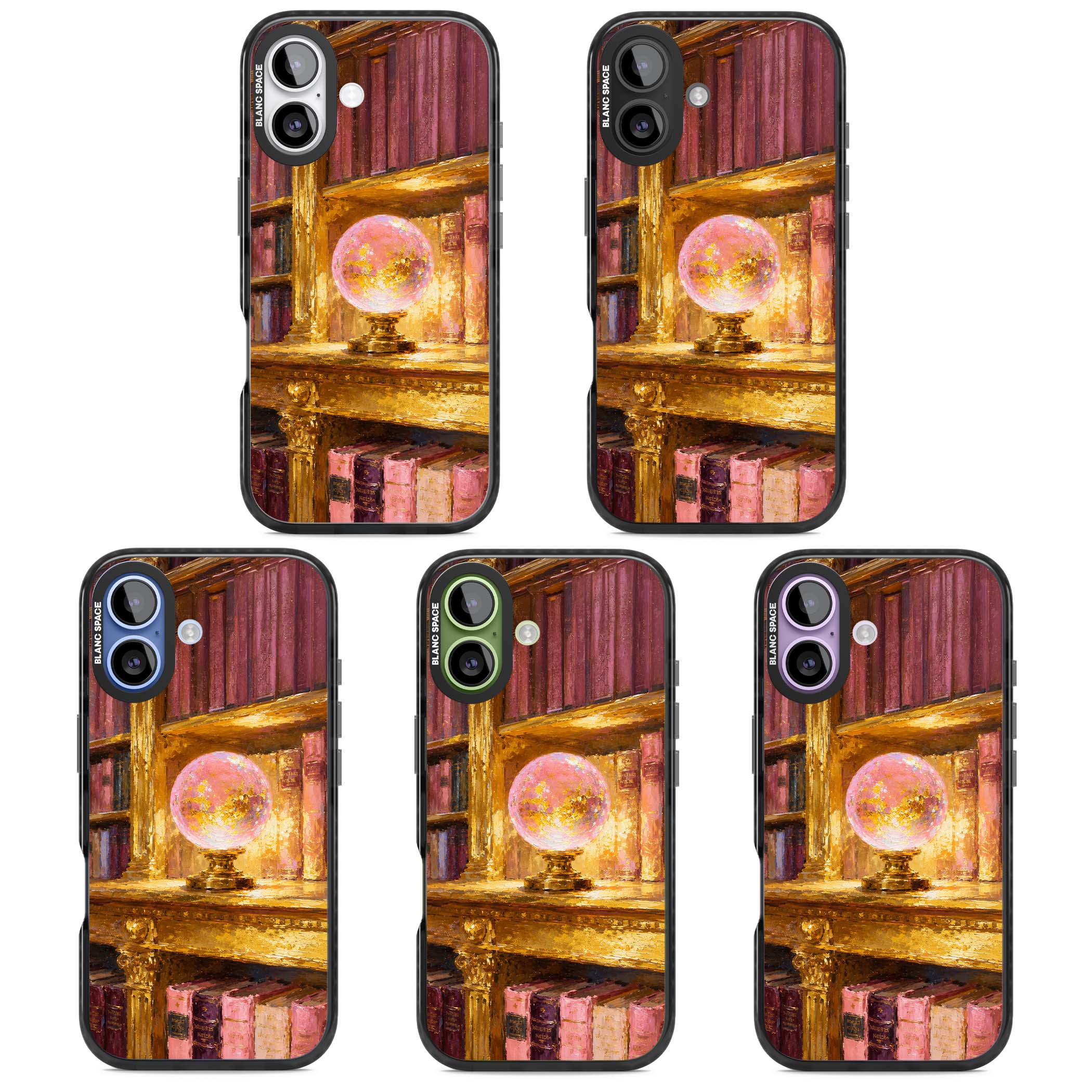 Gilded Library dark academia iPhone case featuring an oil painted crystal ball on a gilded library shelf with vintage | Black Impact Magsafe case for iPhone 17
