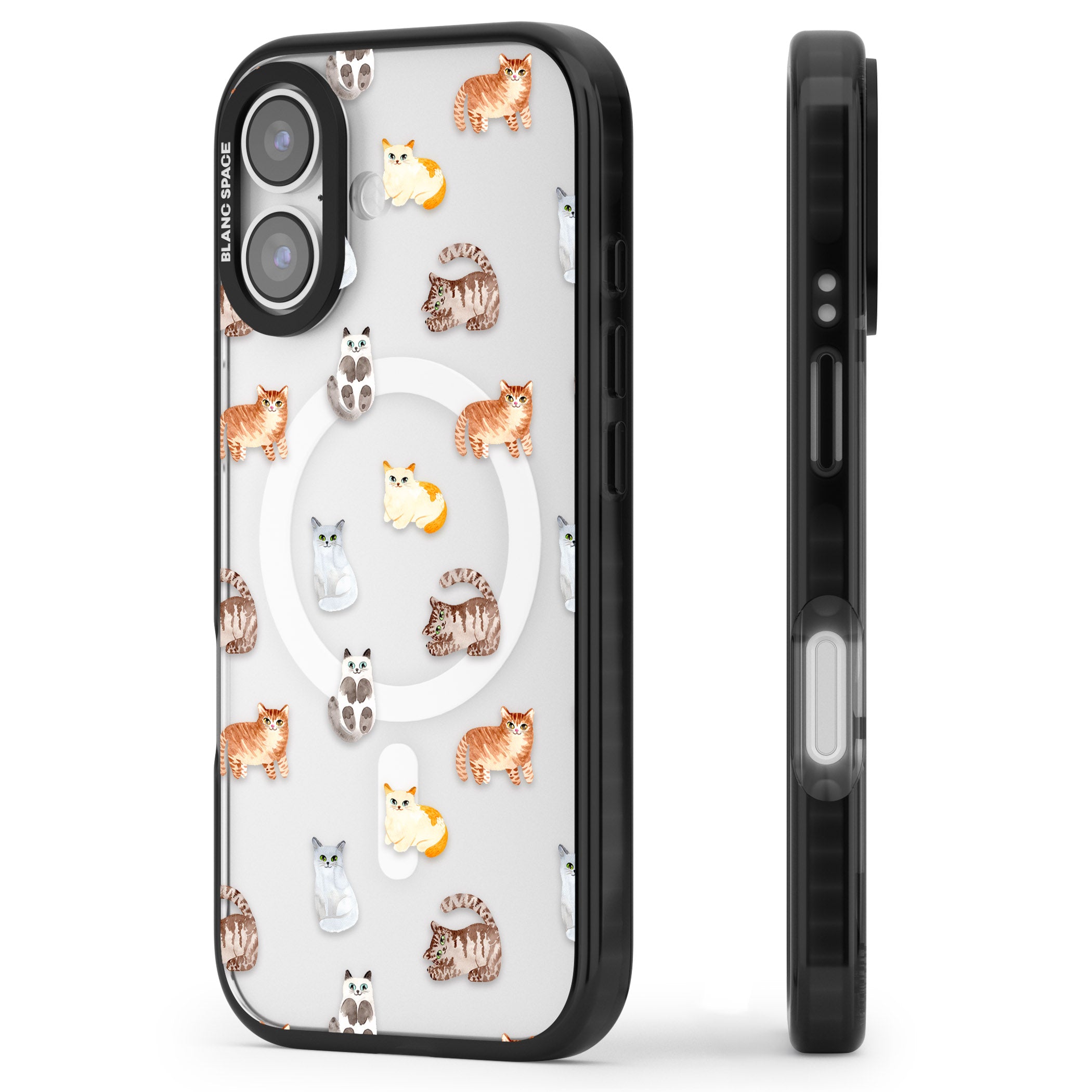 Cute Cat Pattern Classic iPhone 17 Impact Pro Black Phone Case Side Profile