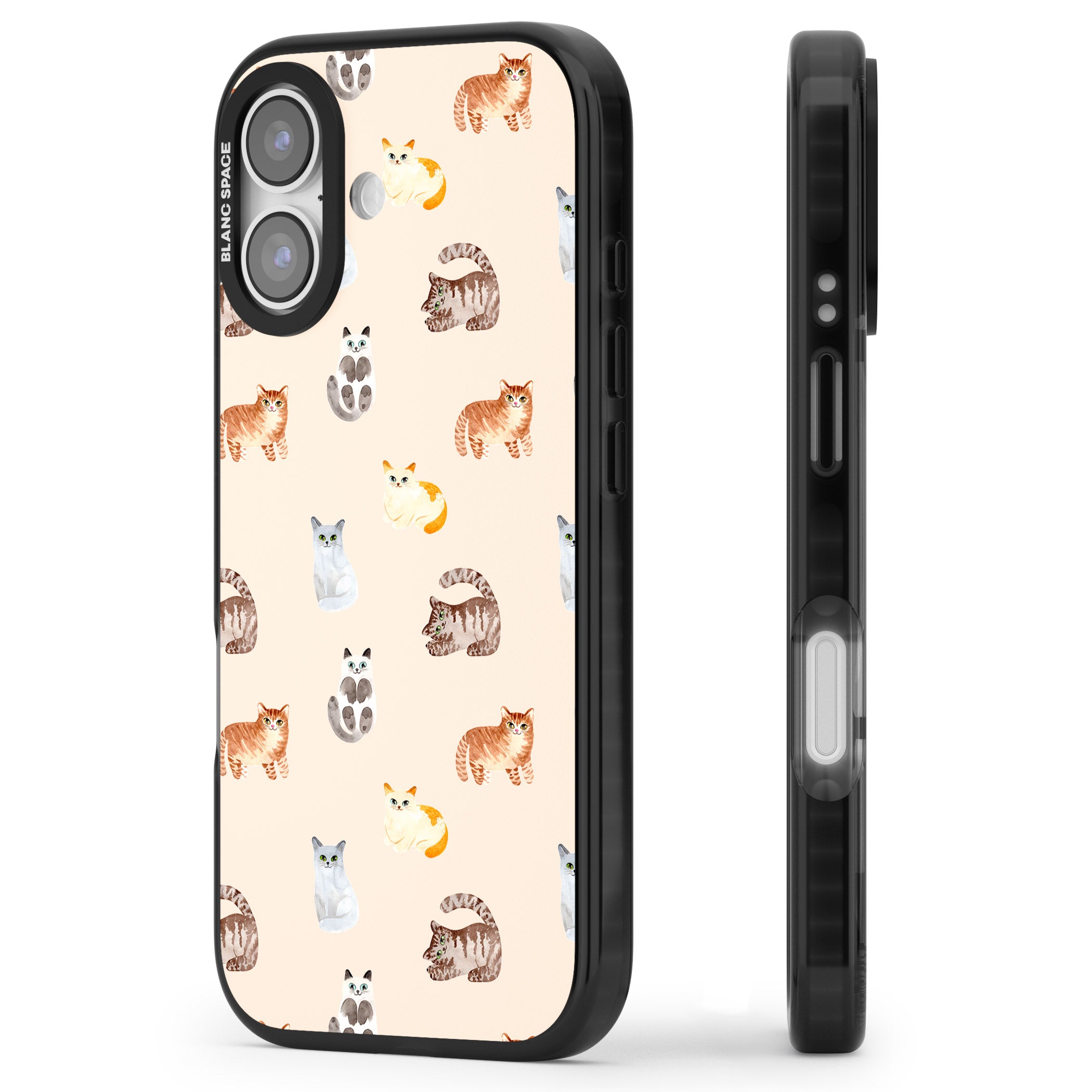 Cute Cat Parade iPhone 17 Impact Pro Black Phone Case Side Profile