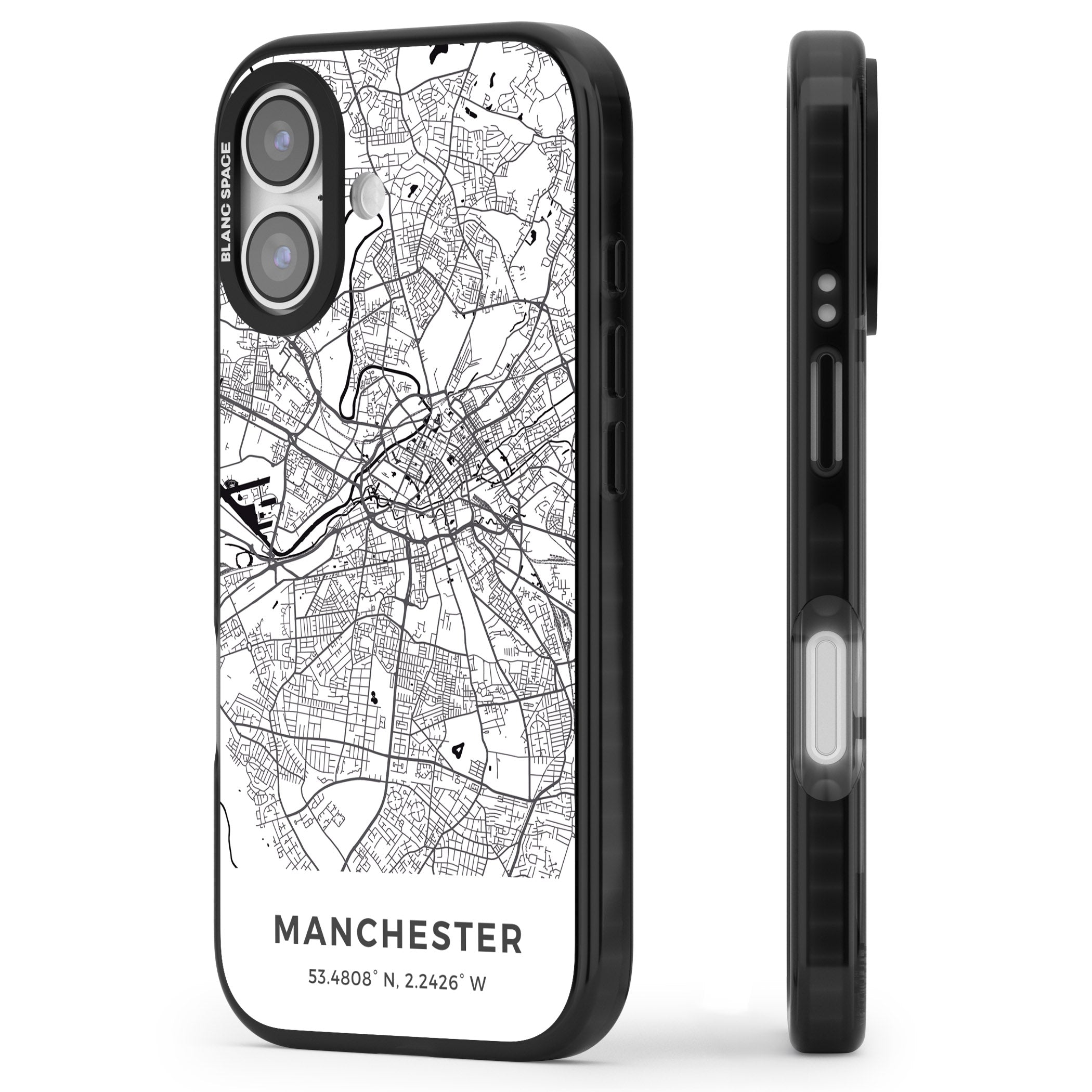 Manchester Map iPhone 17 Impact Pro Black Phone Case Side Profile