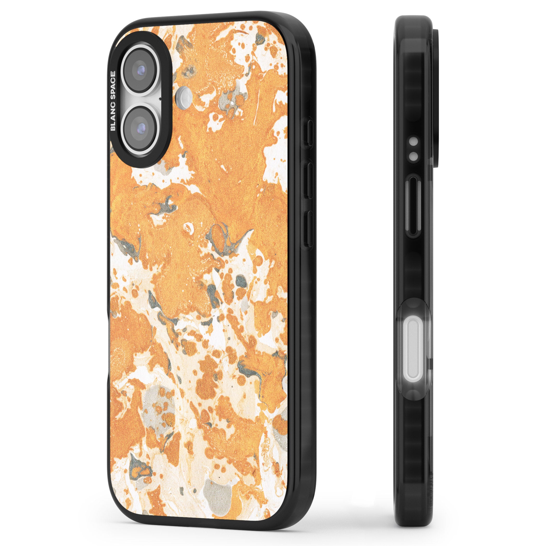 Orange Marbled iPhone 17 Impact Pro Black Phone Case Side Profile