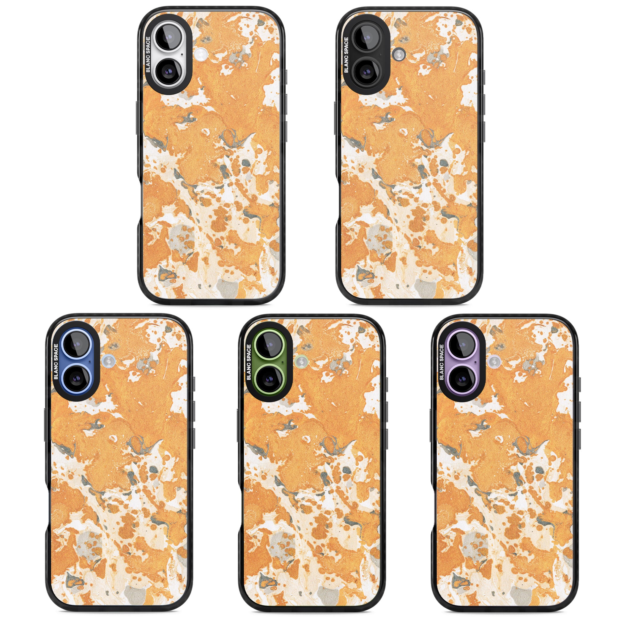 Orange Marbled iPhone 17 Impact Pro Black Phone Case APT Impact Protection