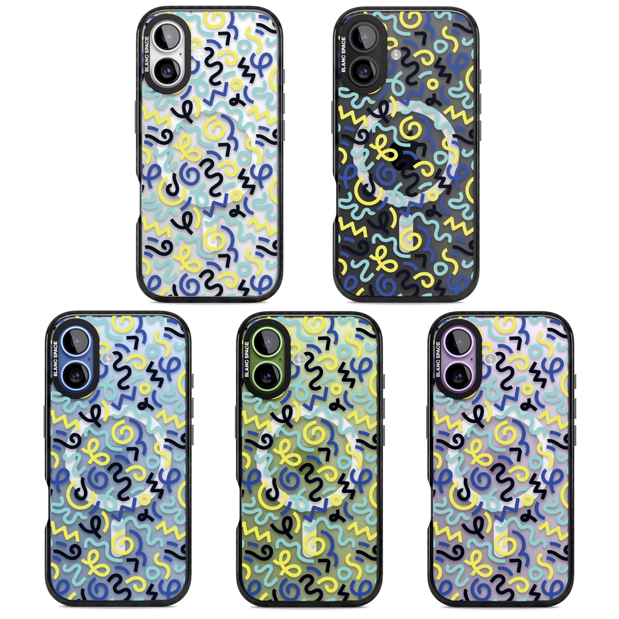 Blue & Yellow Memphis Retro iPhone 17 Impact Pro Black Phone Case APT Impact Protection