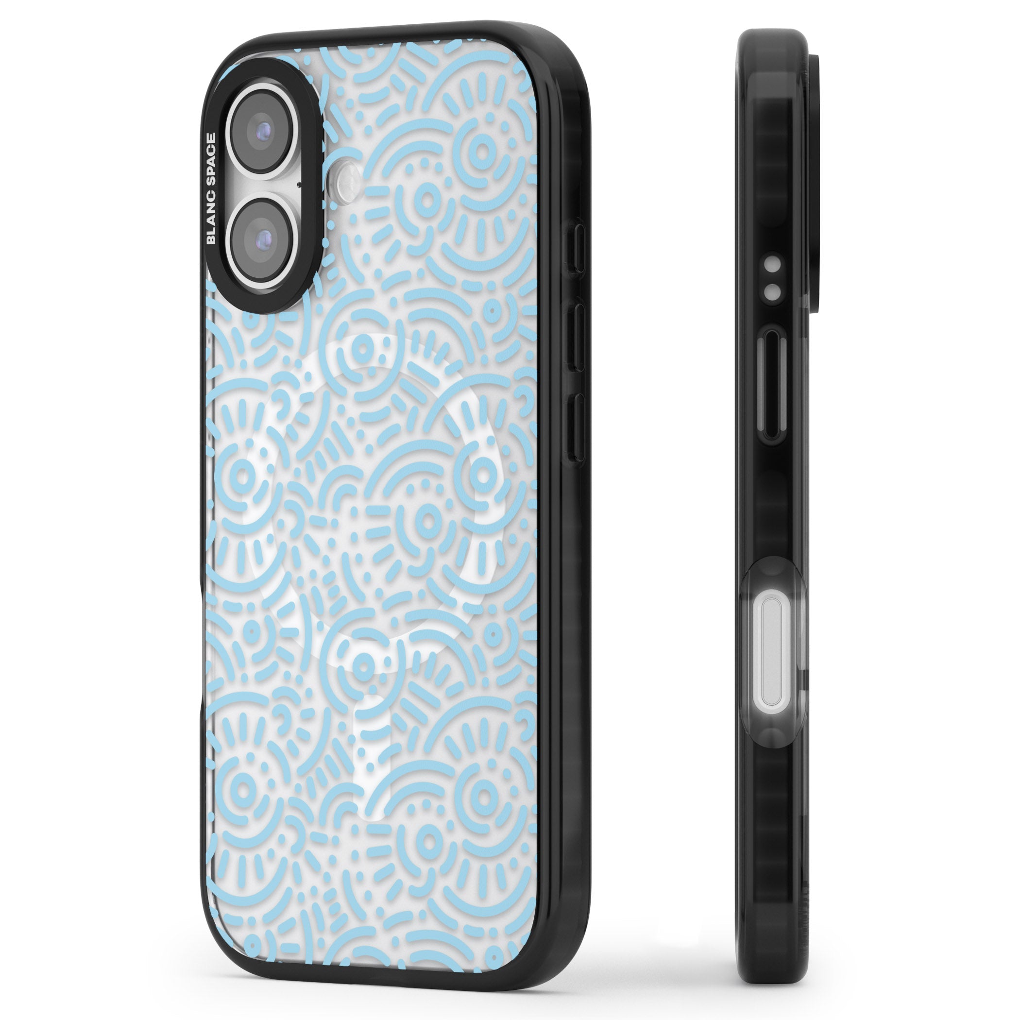 Light Blue Retro Pattern iPhone 17 Impact Pro Black Phone Case Side Profile