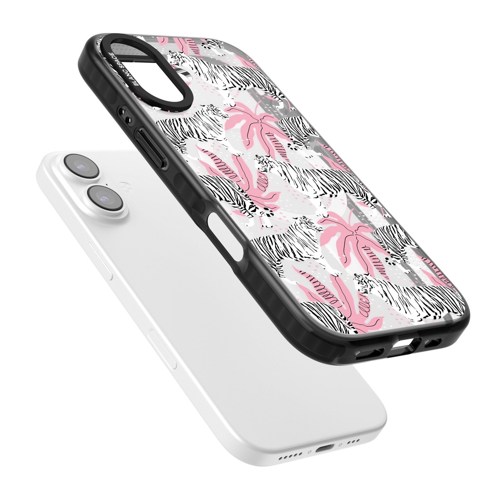 Pink & White Tropical Tigers iPhone 17 Impact Pro Black Phone Case Colours