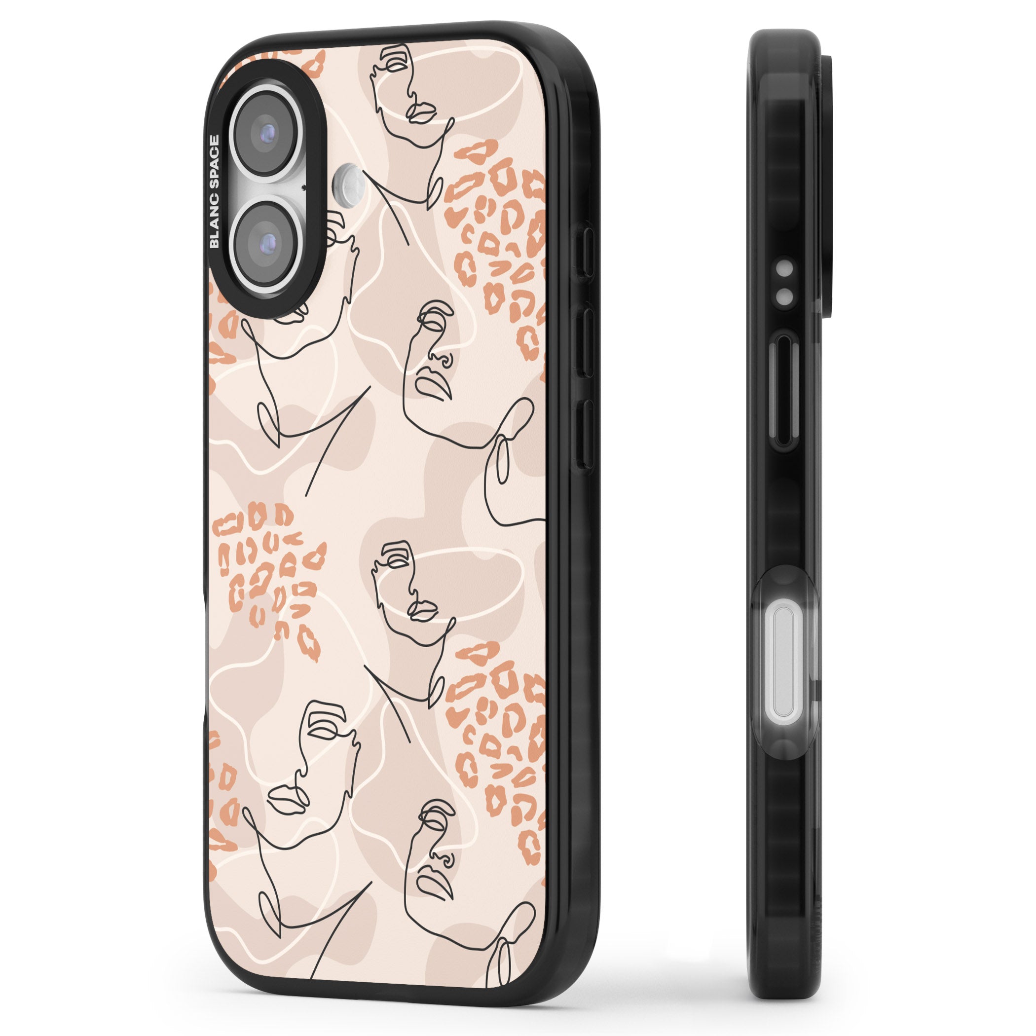 Abstract Faces Leopard iPhone 17 Impact Pro Black Phone Case Side Profile