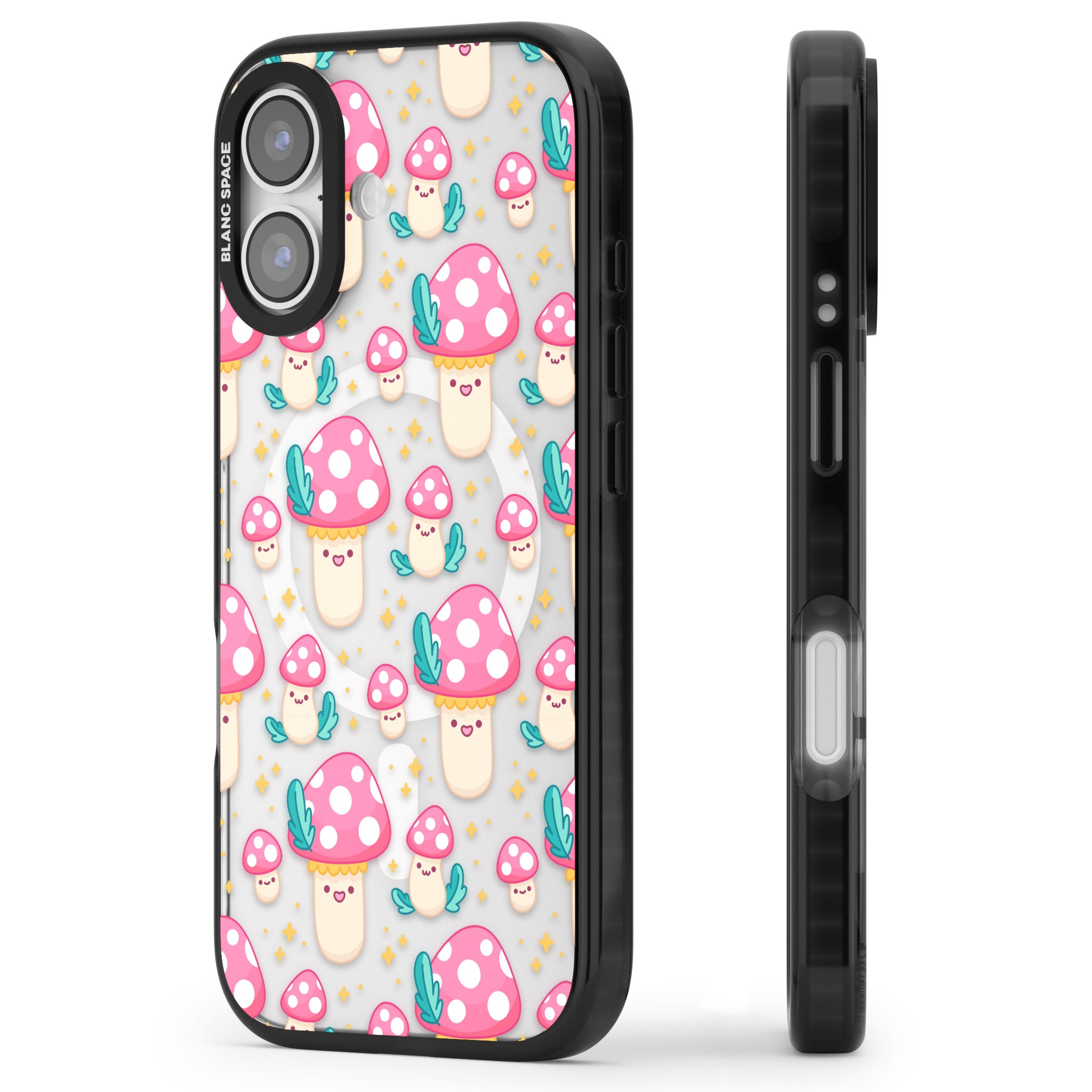 Cute Mushroom Pattern iPhone 17 Impact Pro Black Phone Case Side Profile