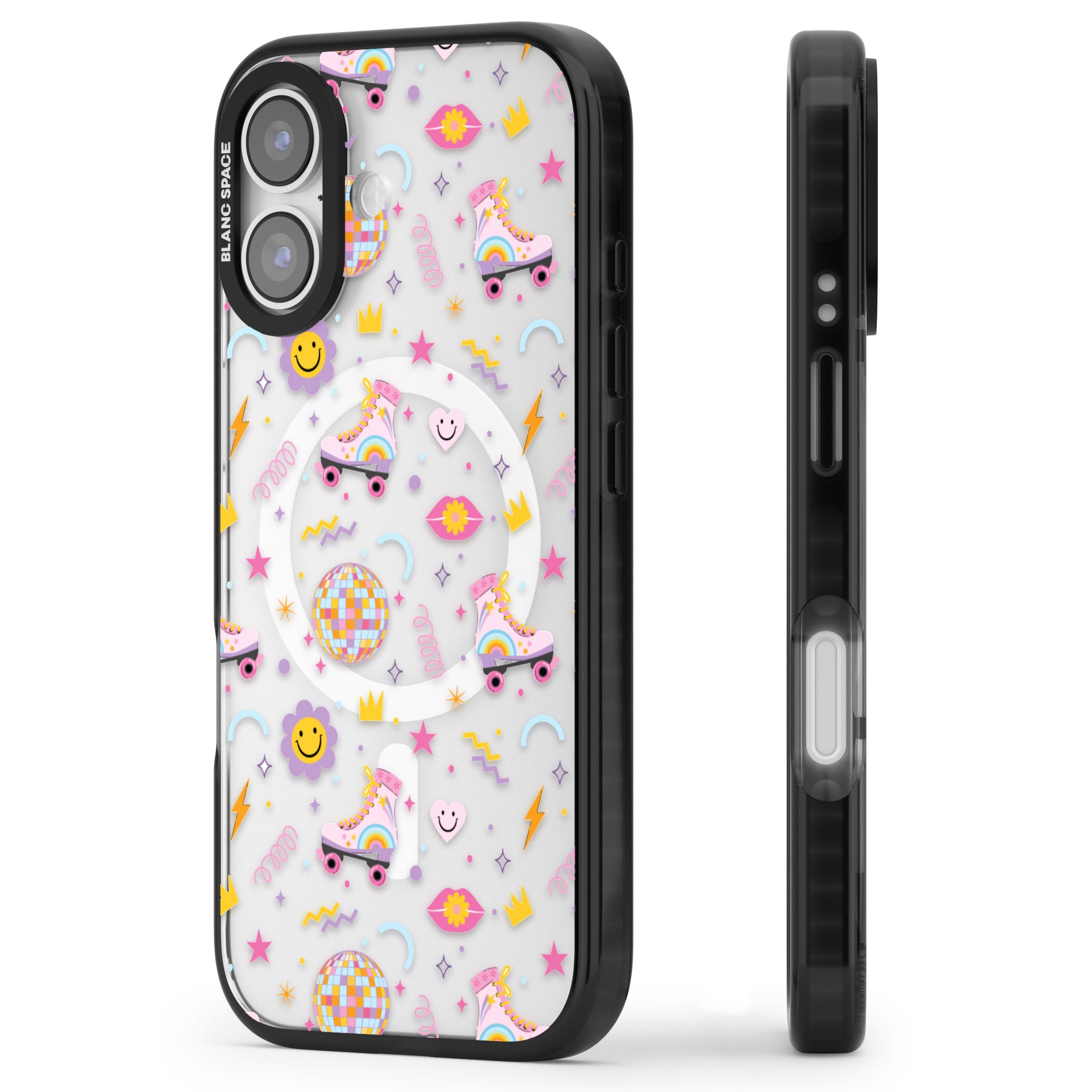 Roller Disco Pattern iPhone 17 Impact Pro Black Phone Case Side Profile