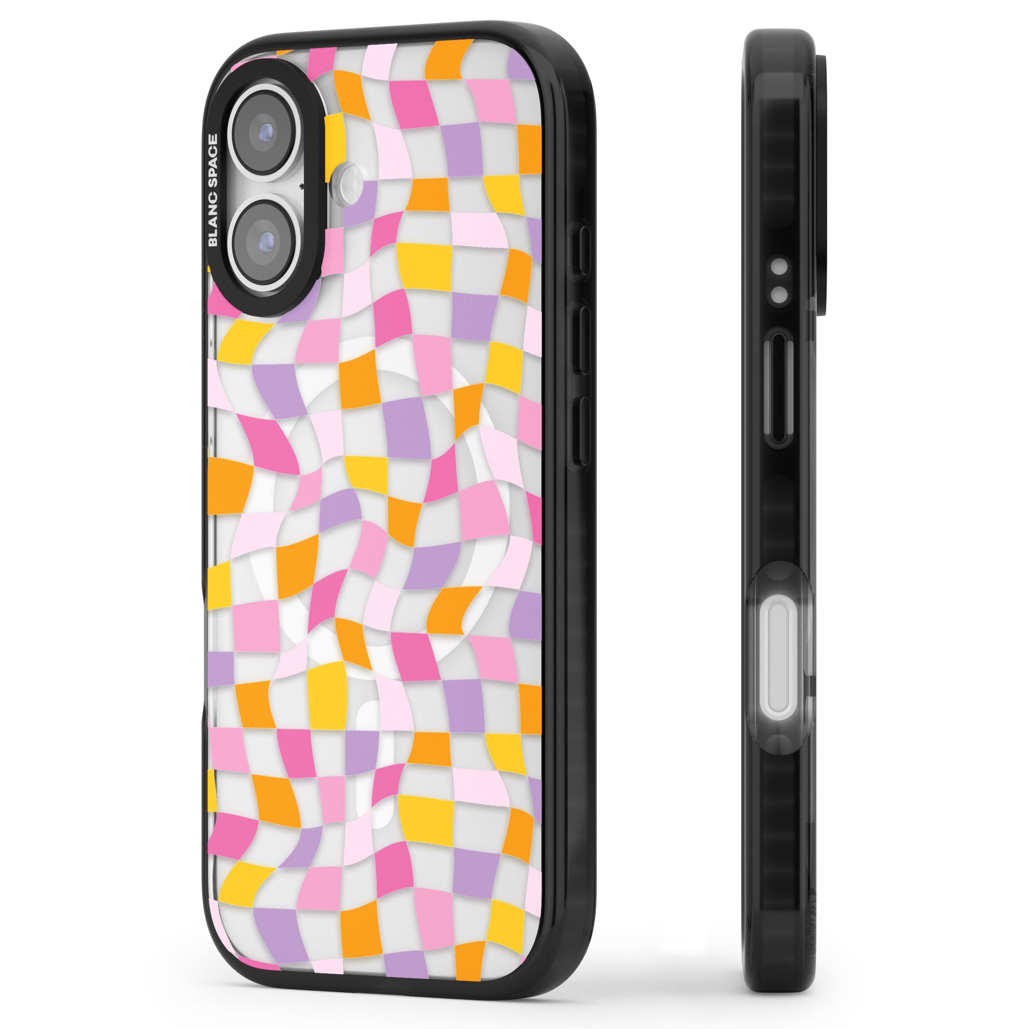 Wonky Squares Pattern iPhone 17 Impact Pro Black Phone Case Side Profile