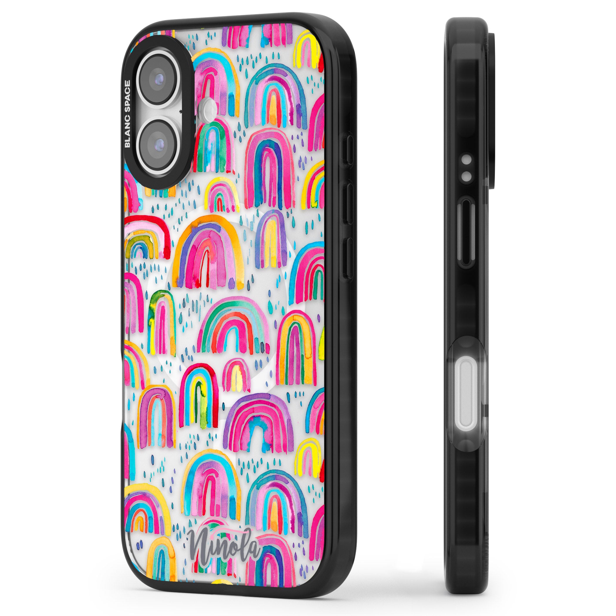 Watercolor Rainbow iPhone 17 Impact Pro Black Phone Case Side Profile