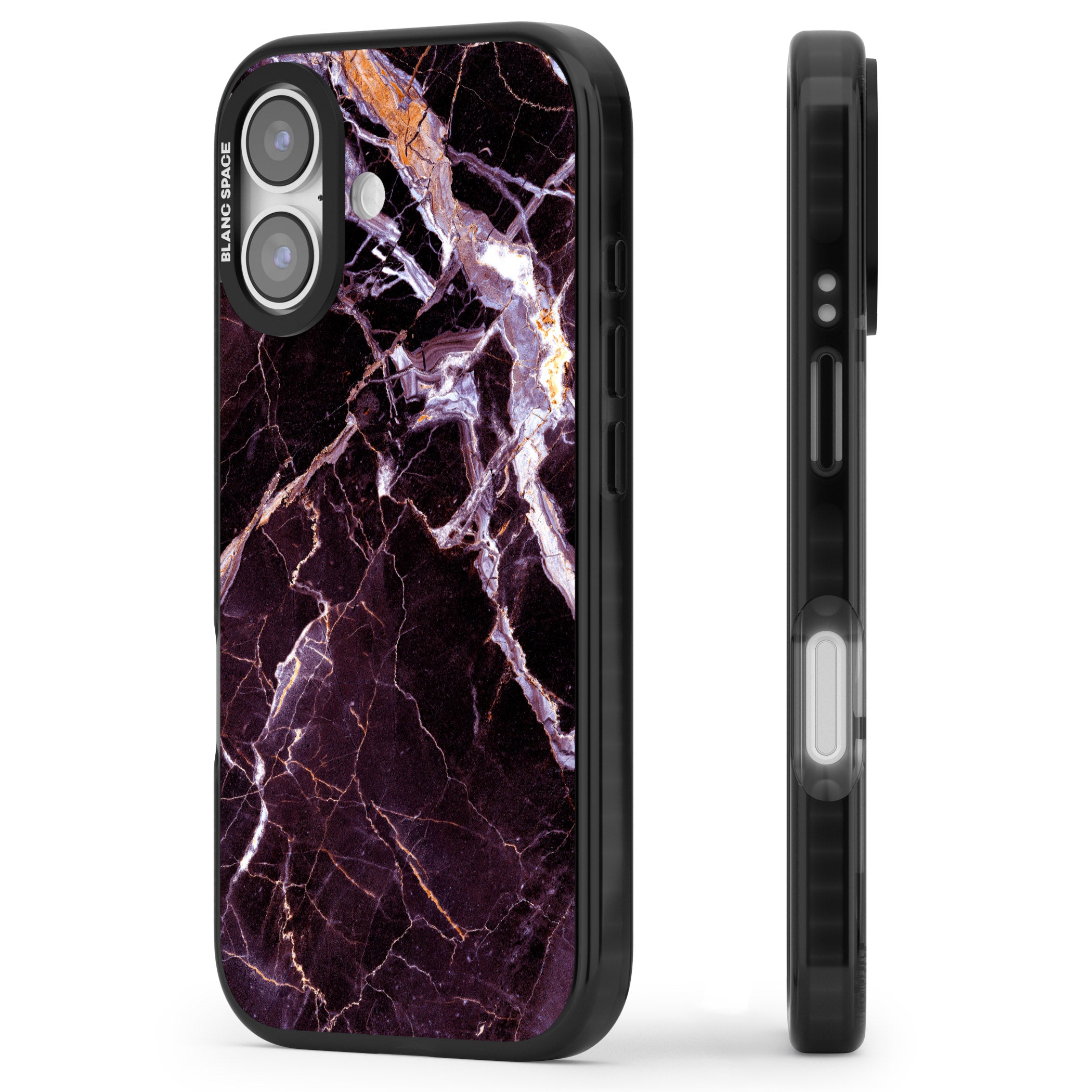 Violet Shatter Marble iPhone 17 Impact Pro Black Phone Case Side Profile