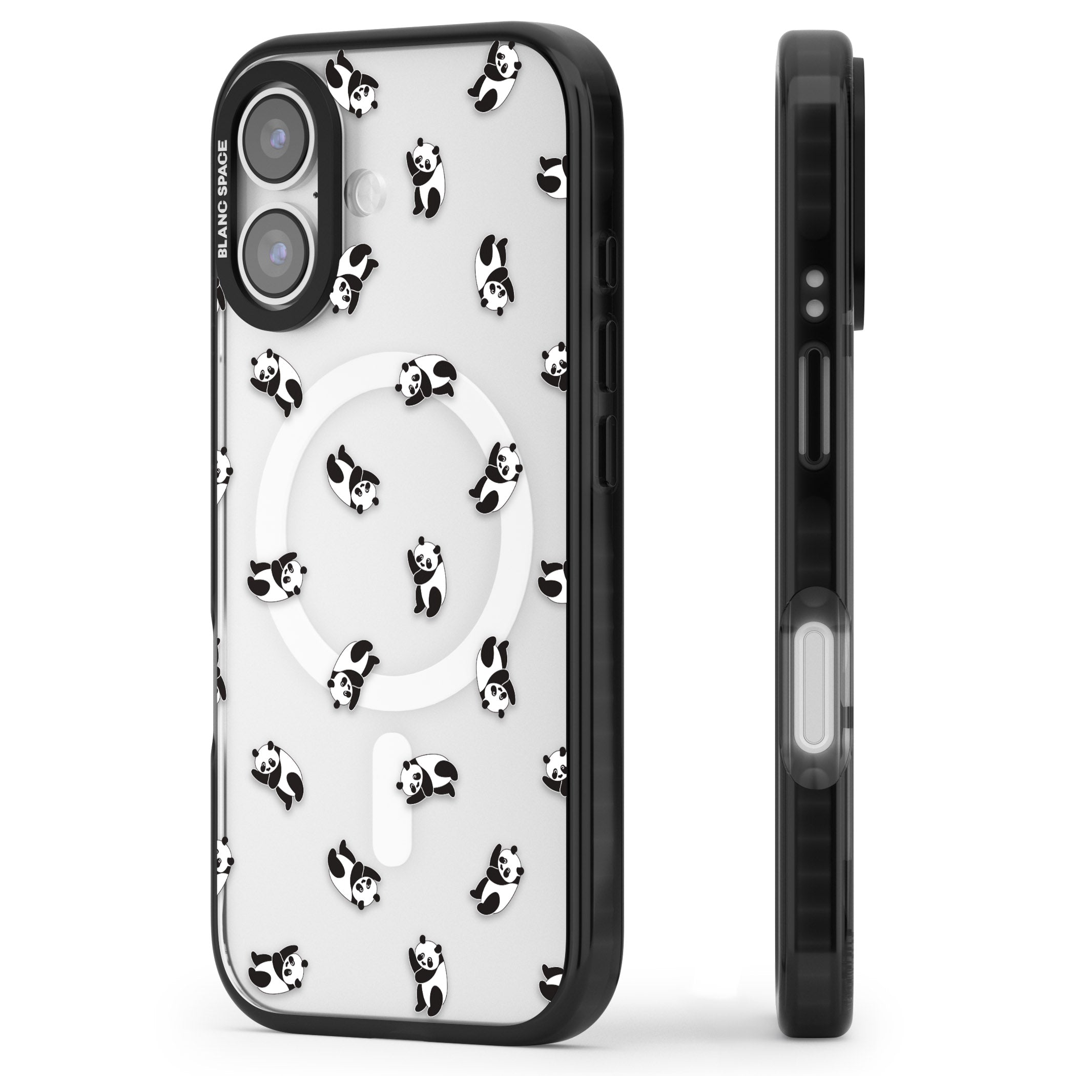 Tiny Panda Pattern iPhone 17 Impact Pro Black Phone Case Side Profile