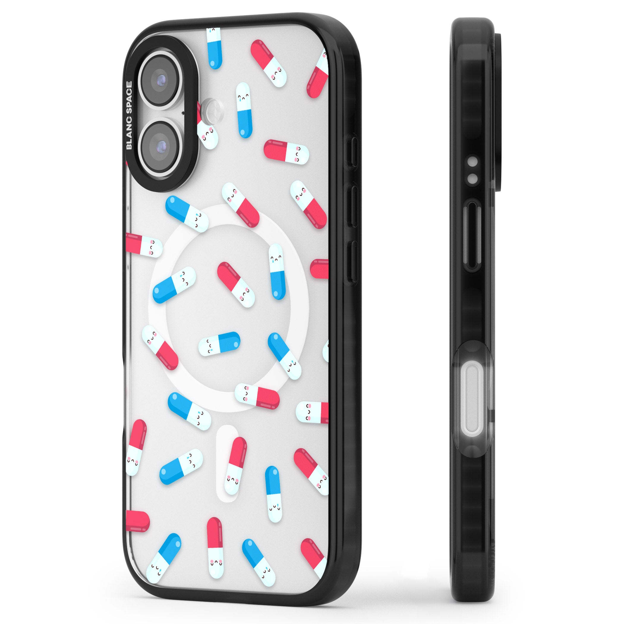 Kawaii Pill Pattern iPhone 17 Impact Pro Black Phone Case Side Profile