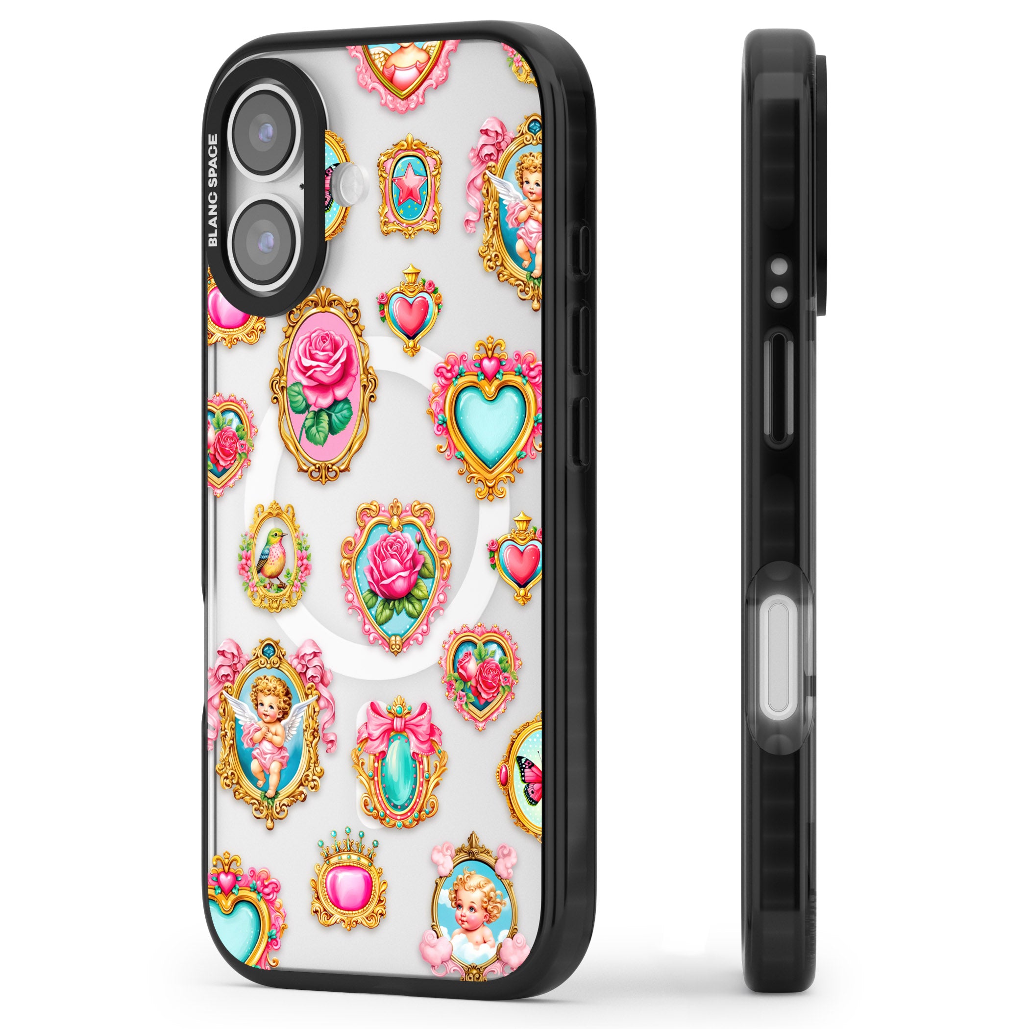 Angelcore Hearts Frames iPhone 17 Impact Pro Black Phone Case Side Profile