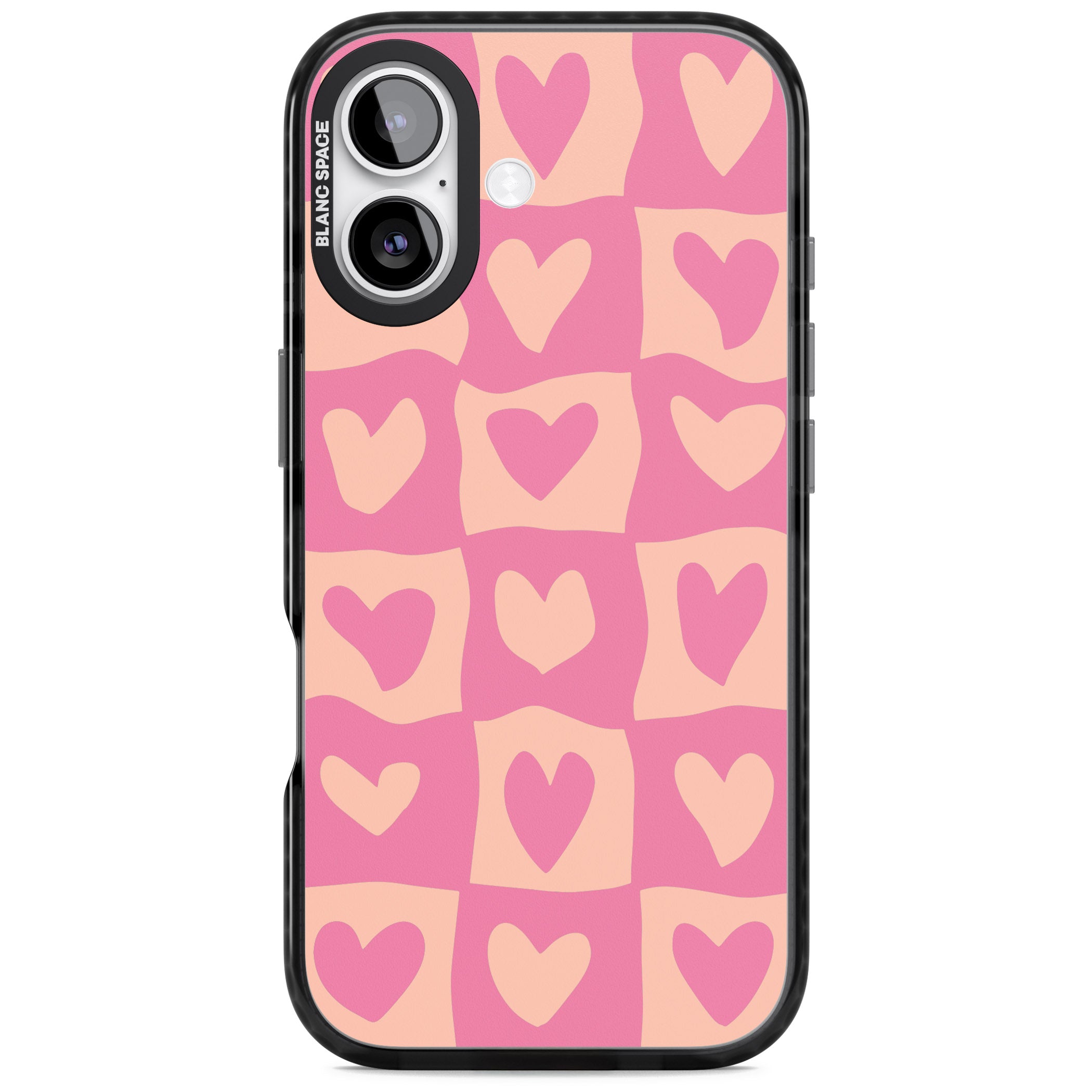 Pink Wavy Checked Hearts iPhone 17 Impact Pro Black Phone Case