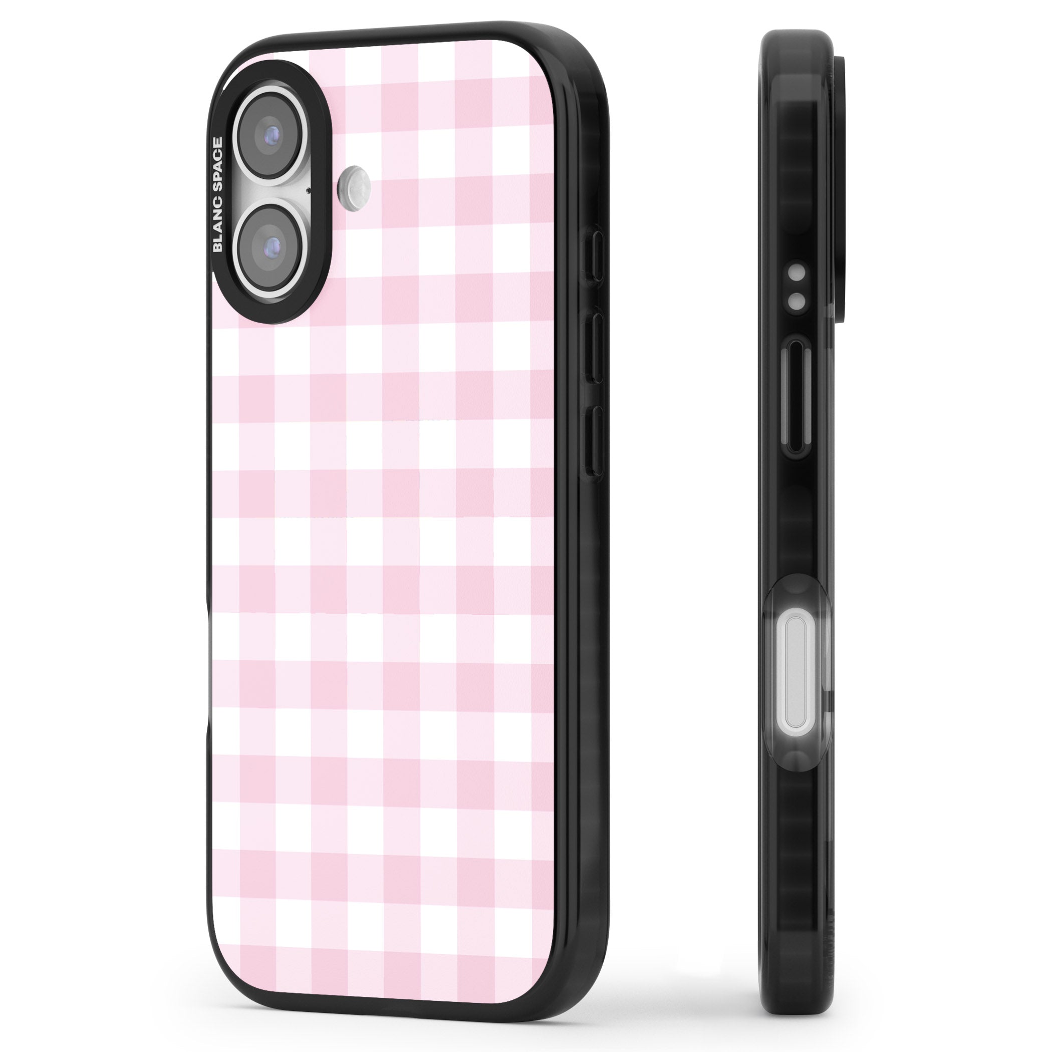 Pink Gingham Pattern iPhone 17 Impact Pro Black Phone Case Side Profile
