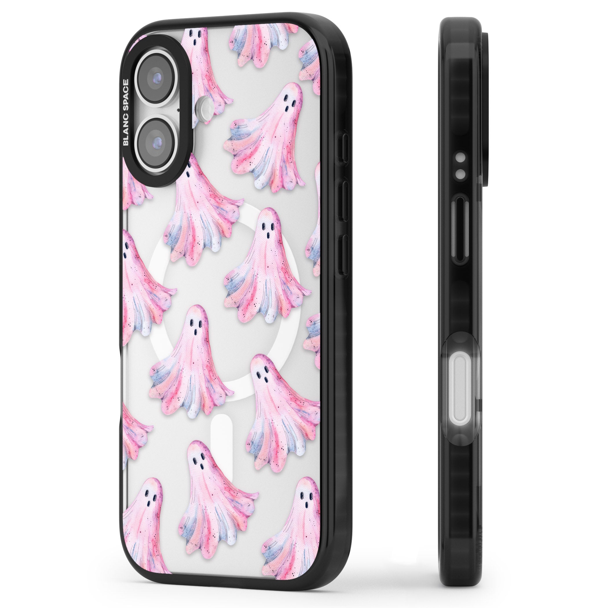 Pink Ghosts iPhone 17 Impact Pro Black Phone Case Side Profile